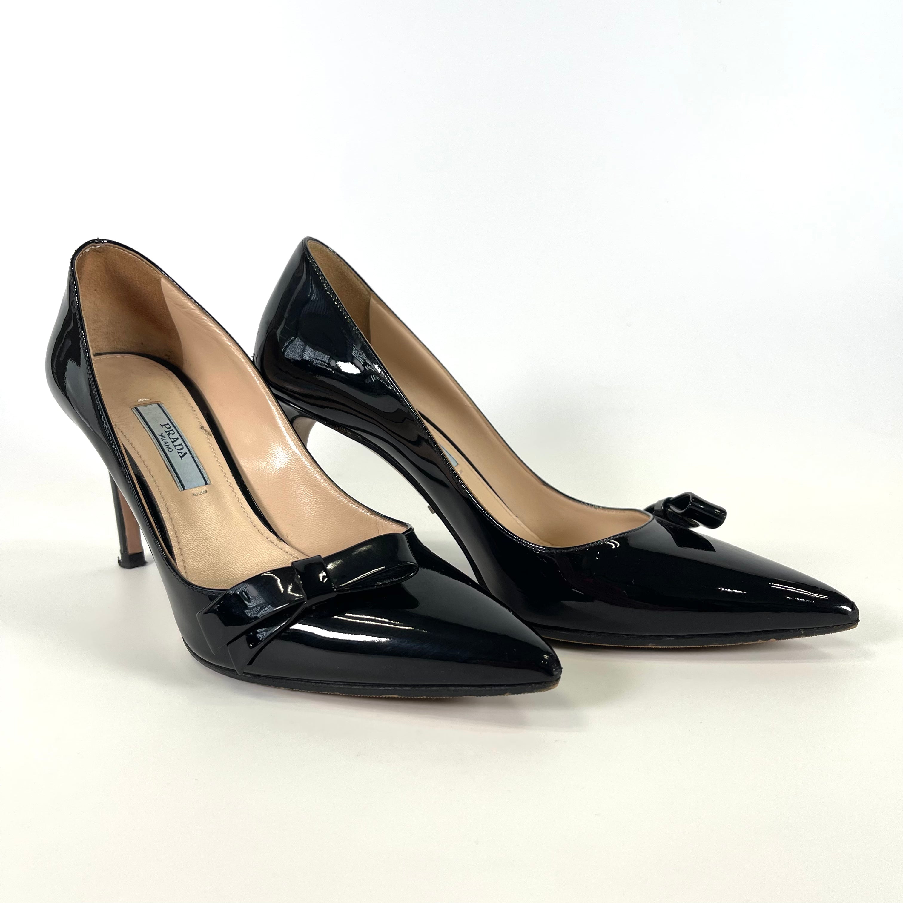 2512 PRADA leather 36 Women's ribbon race black