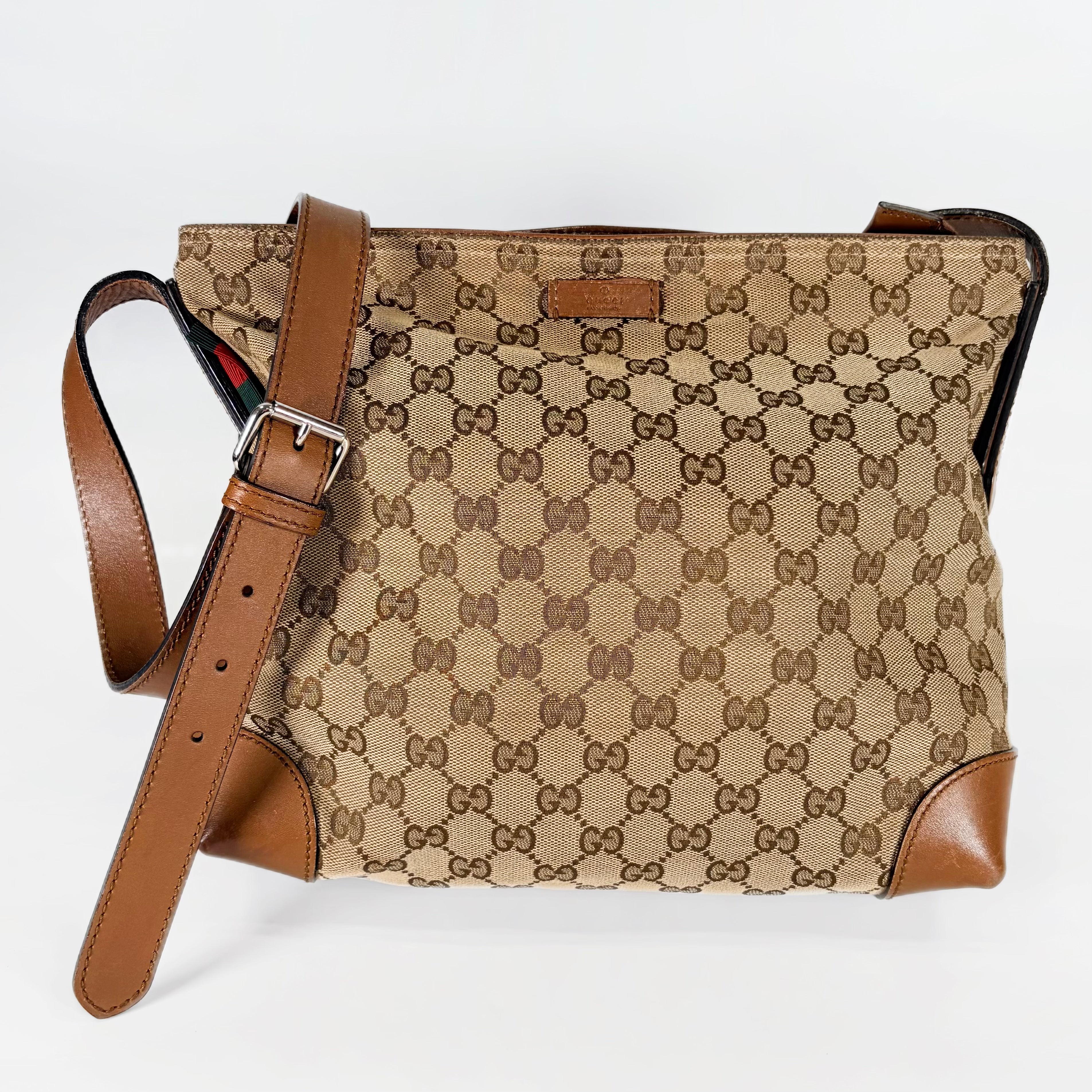 2605 secondhand GUCCI 337598■GG canvas Sherry line 337598 leather Shoulder bag shoulder bag / Crossbody Bag
