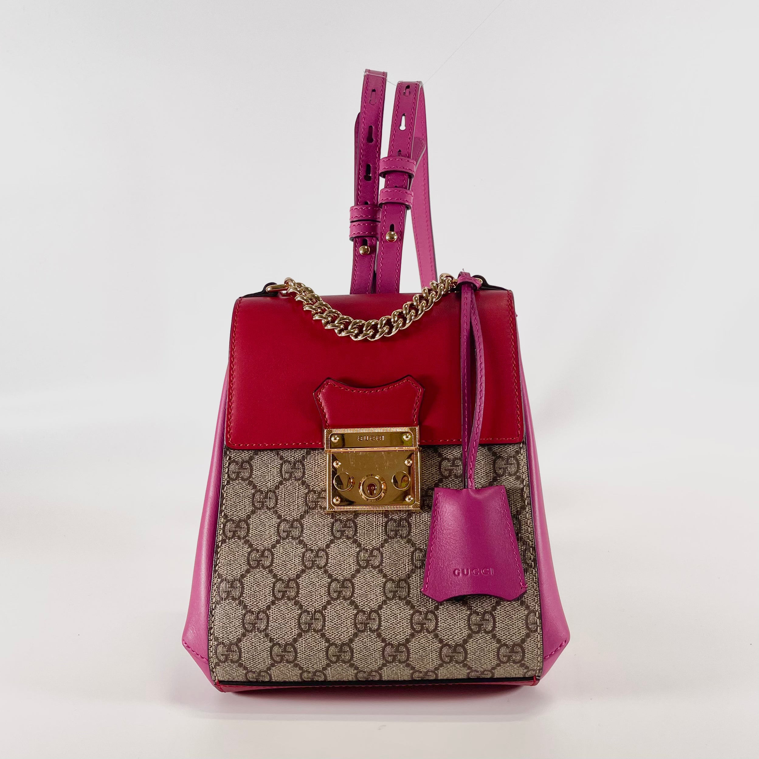 2512 secondhand  GUCCI GG Supreme Padlock PVCx leather backpack Multicolor