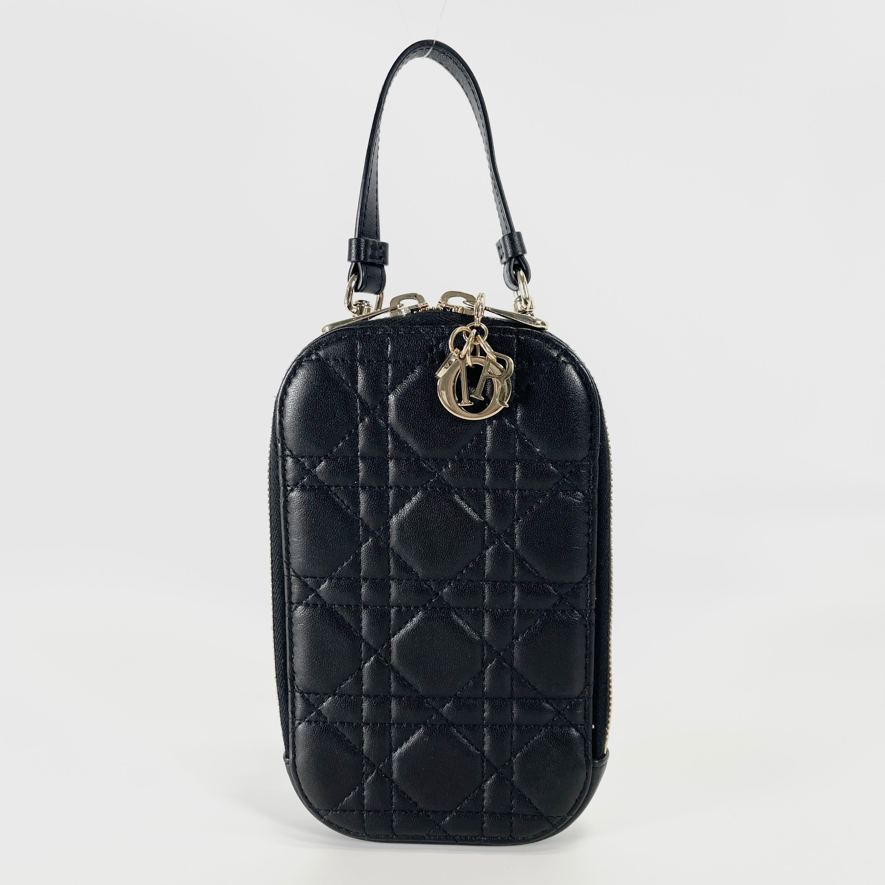 2603 secondhand CD Lady Dior Cannage leather phone pouch black