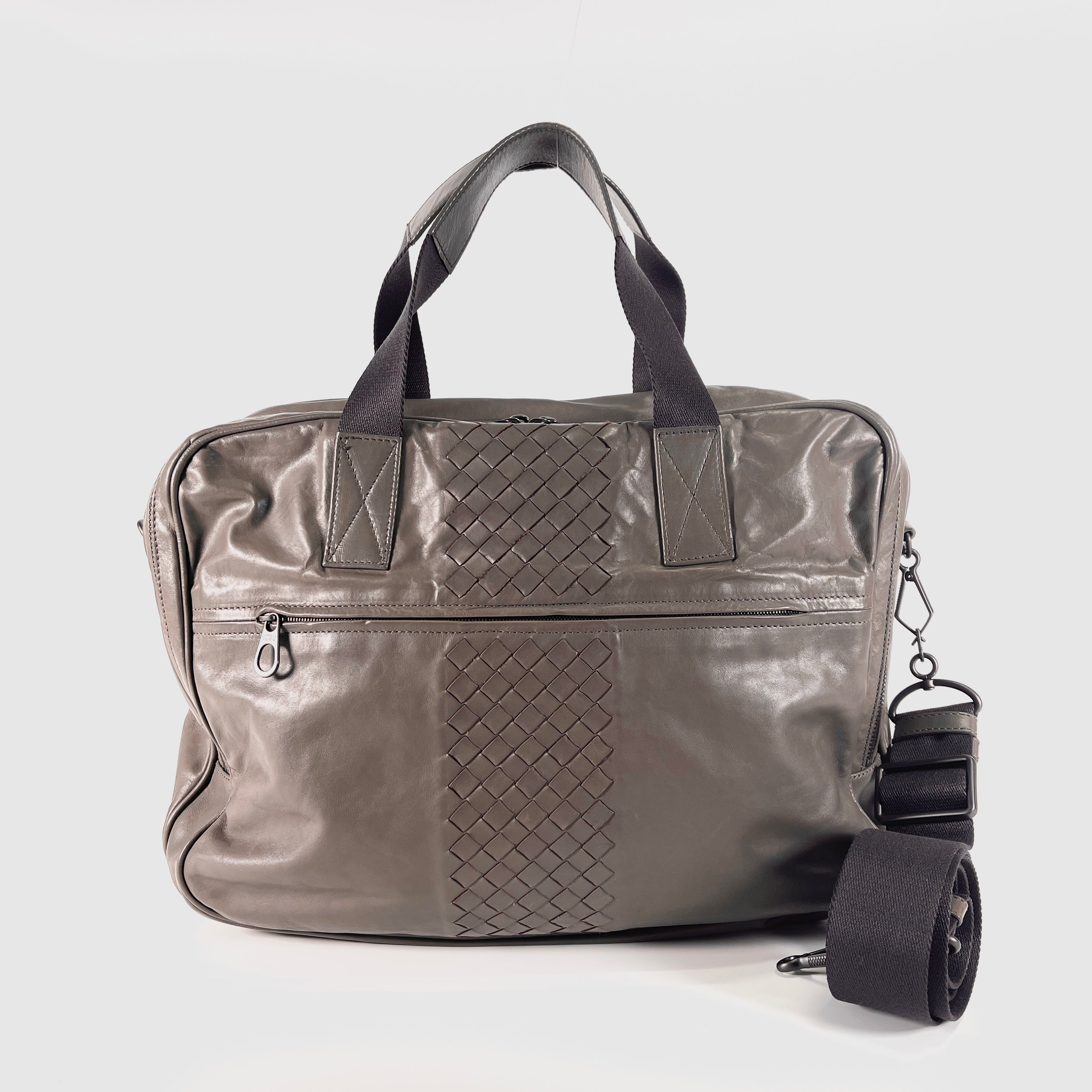 2603 secondhand BOTTEGAVENETA Intrecciato leather 2WAY business bag gray