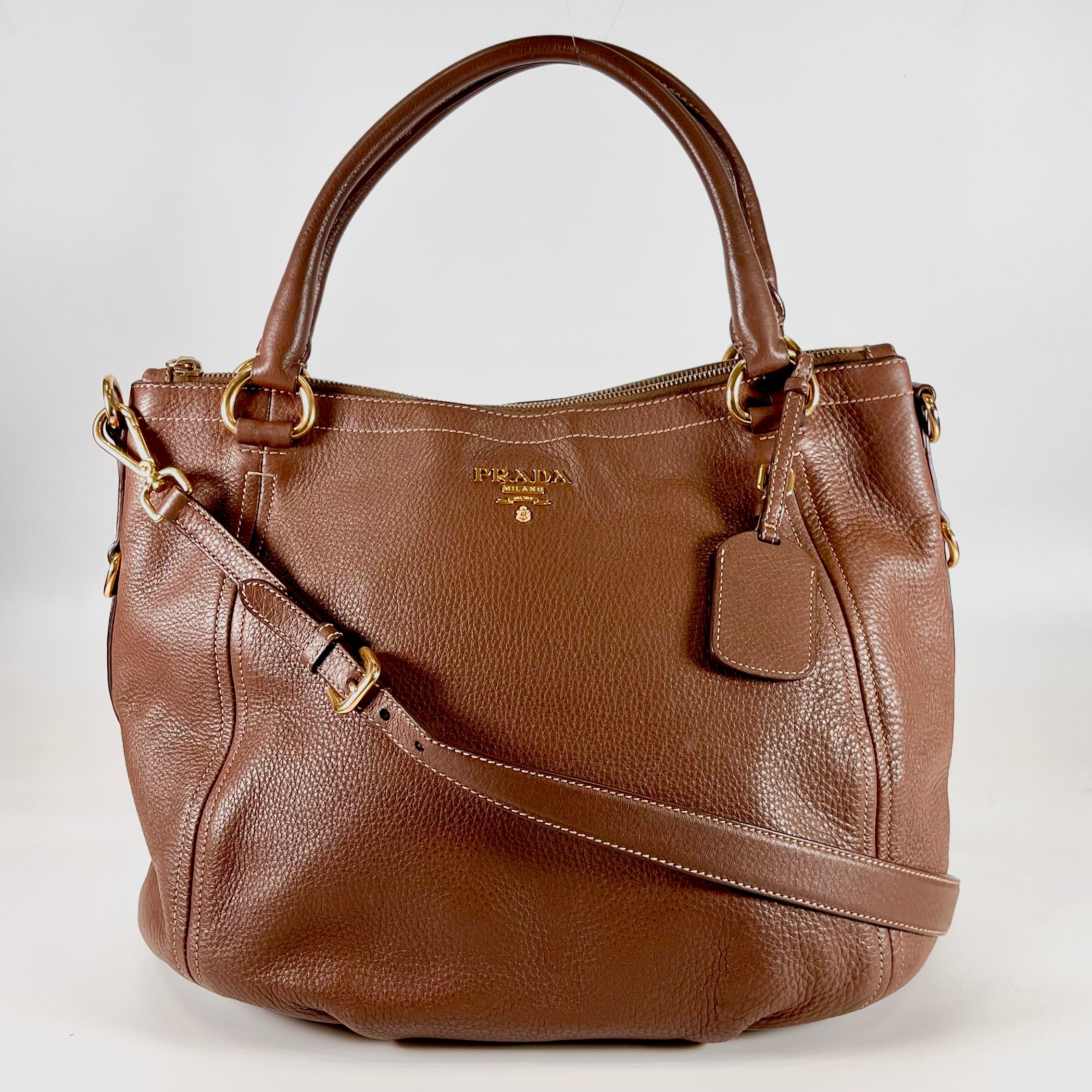 2601 secondhand PRADA 2WAY Tote Bag Brown leather