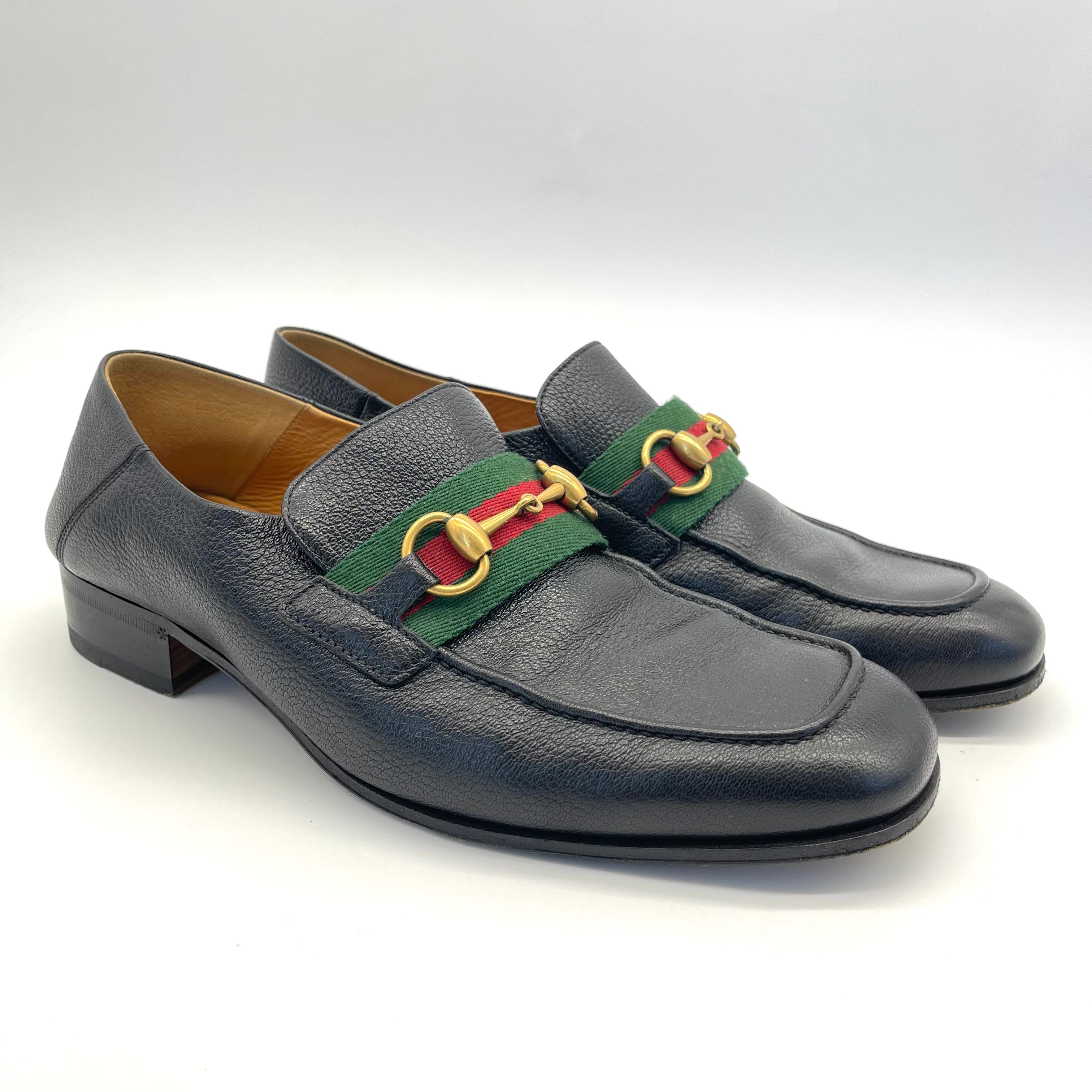 2510 GUCCI Horsebit Leather Loafers 9 Men's Black Babouche