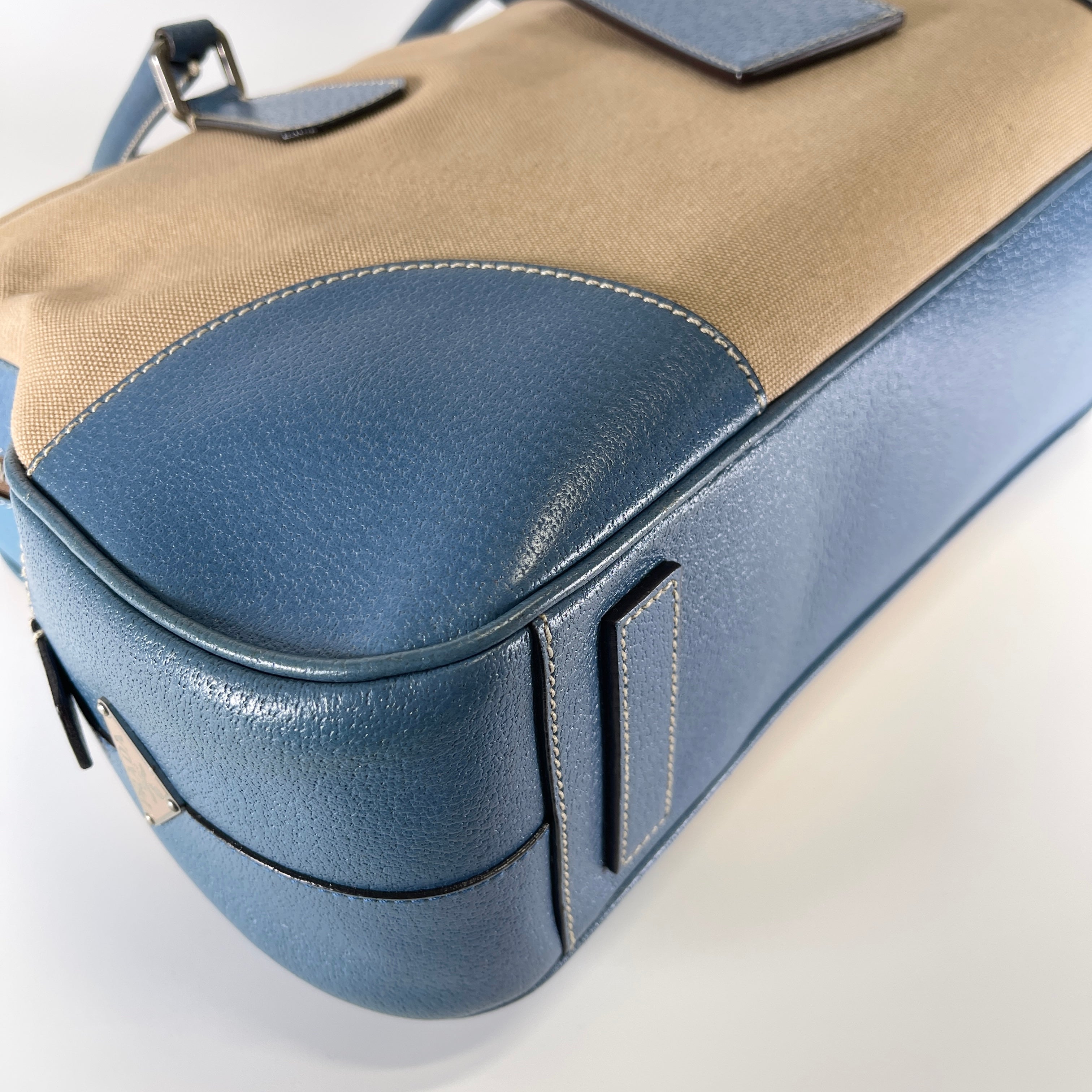 2604 secondhand PRADA canvas / leather business beige blue