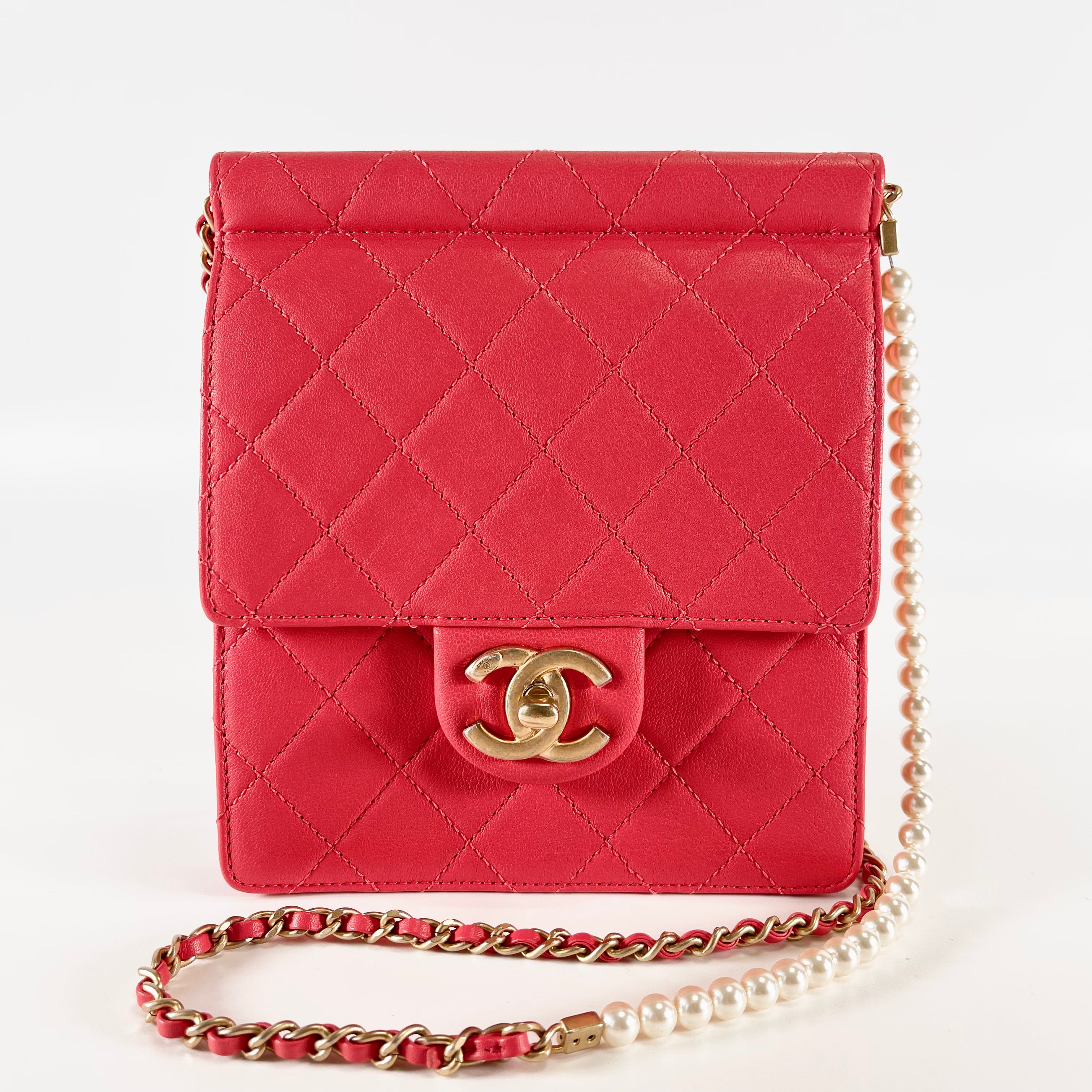2603 secondhand CHANEL Matelasse leather Chain Shoulder Pearl Red 27