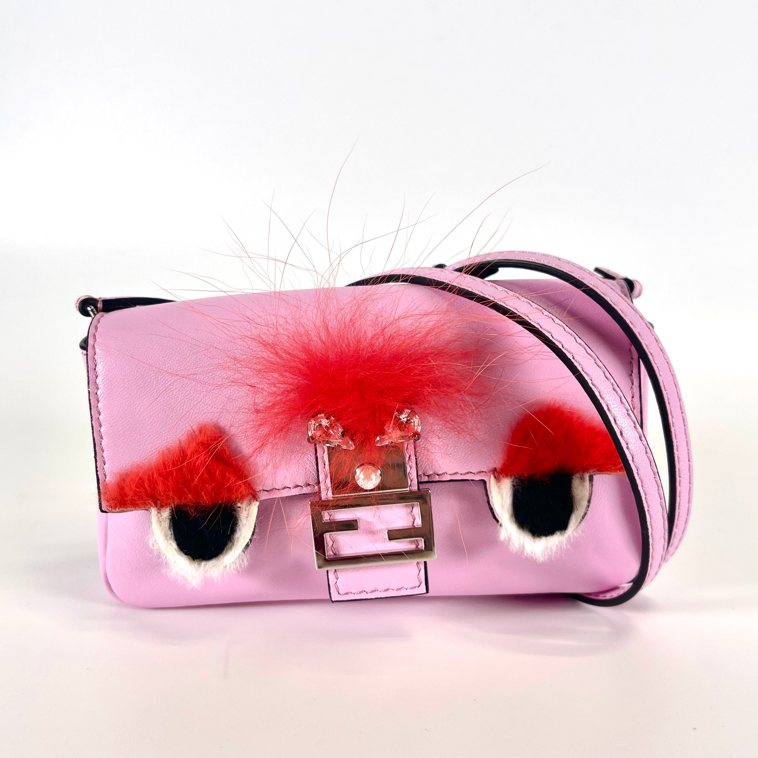 2510 FENDI Monster Nano Baguette Leather Shoulder Bag Pink 8M0354