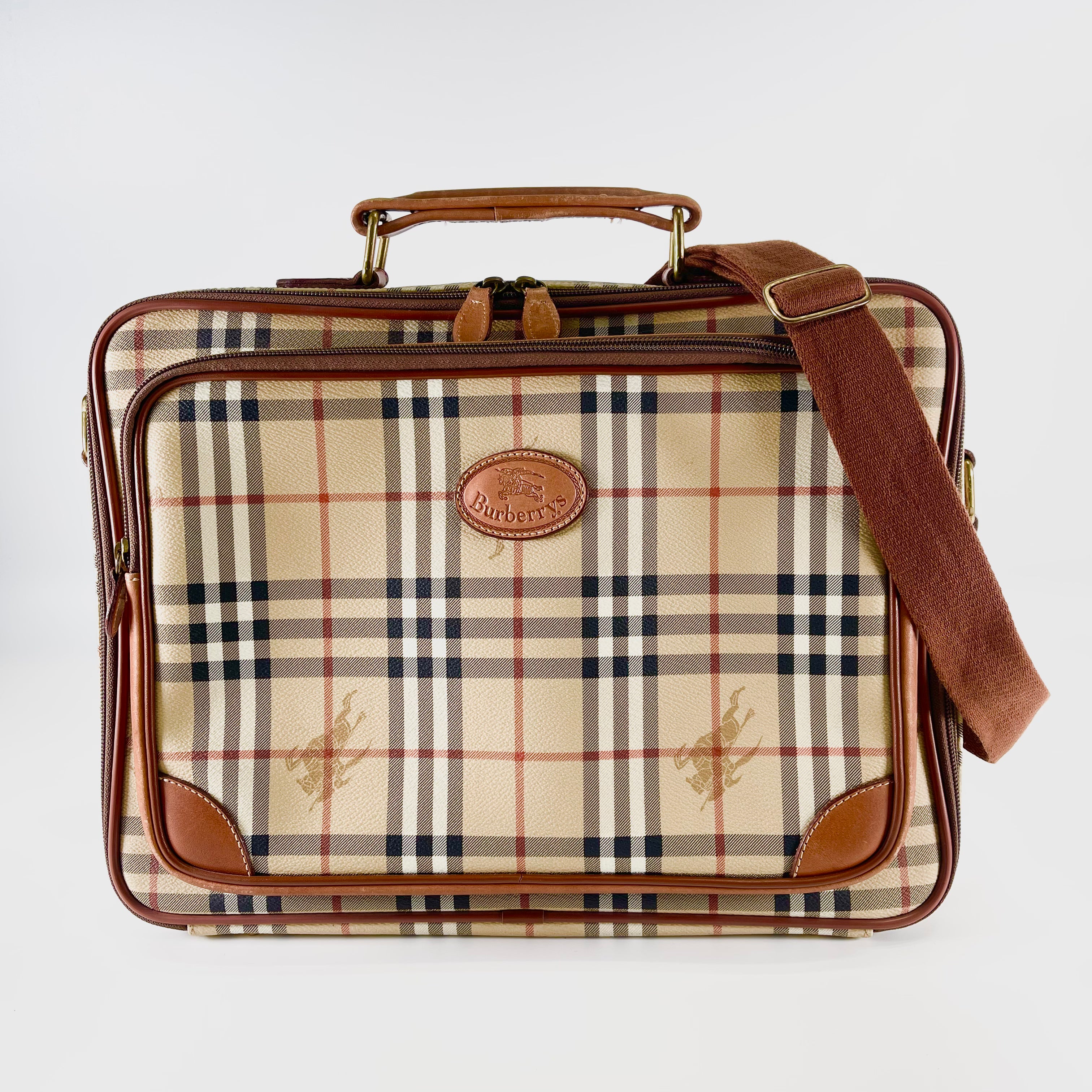 2603 secondhand BURBERRY Nova Check Briefs case shoulder strap