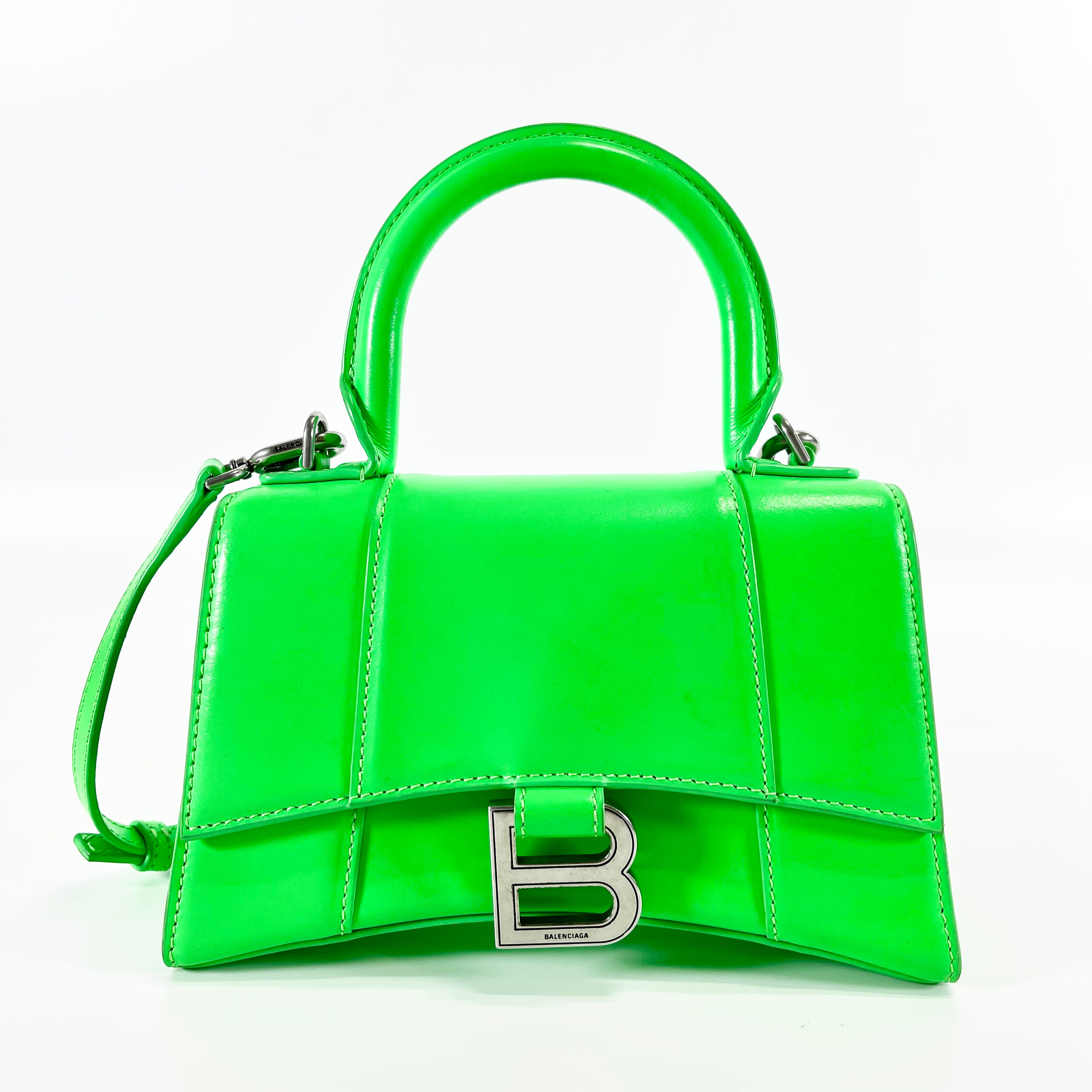 2602 secondhand BALENCIAGA Hourglass XS leather neon green 592833