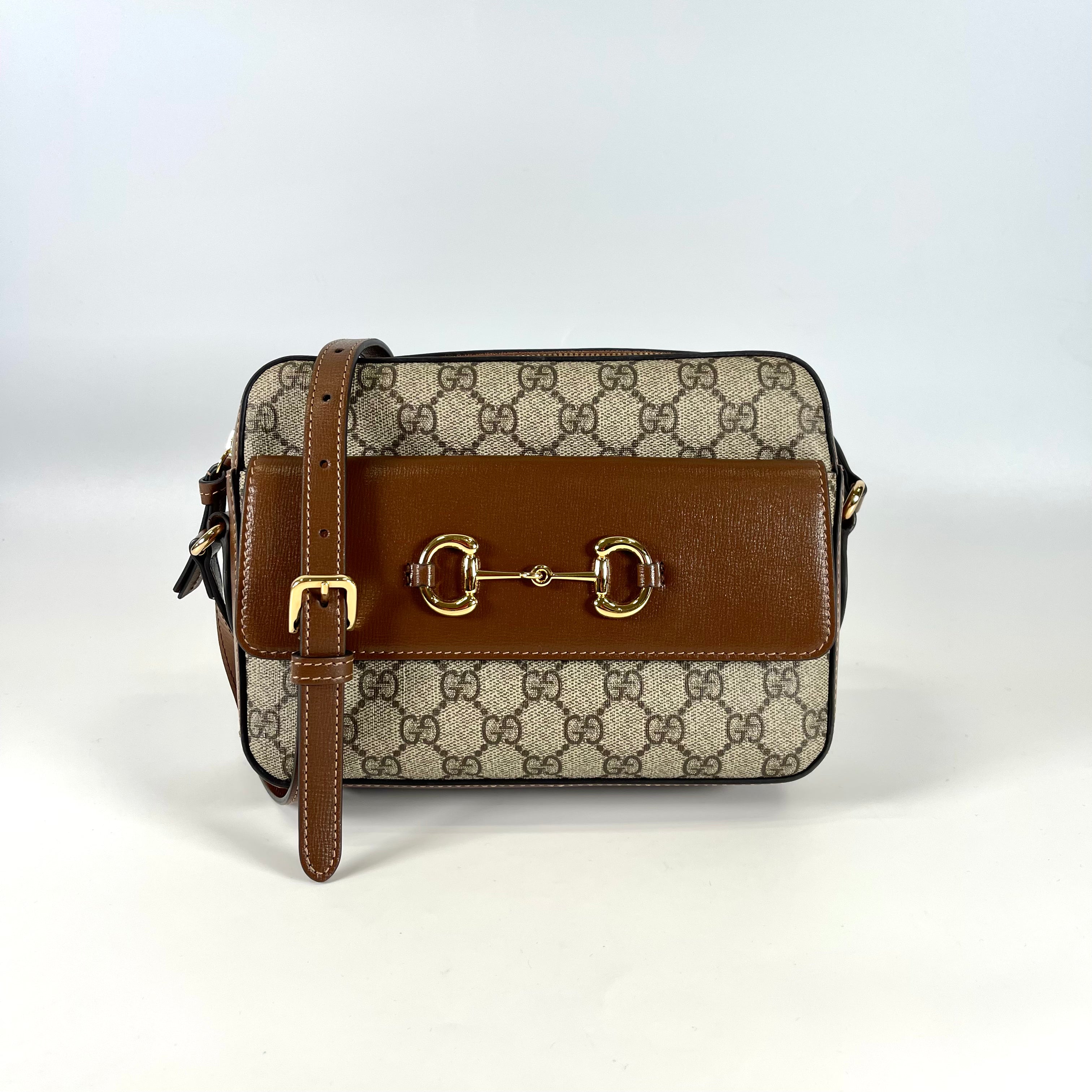 2601 GUCCI GG Supreme Horsebit PVCx leather Shoulder bag beige x Brown 645454