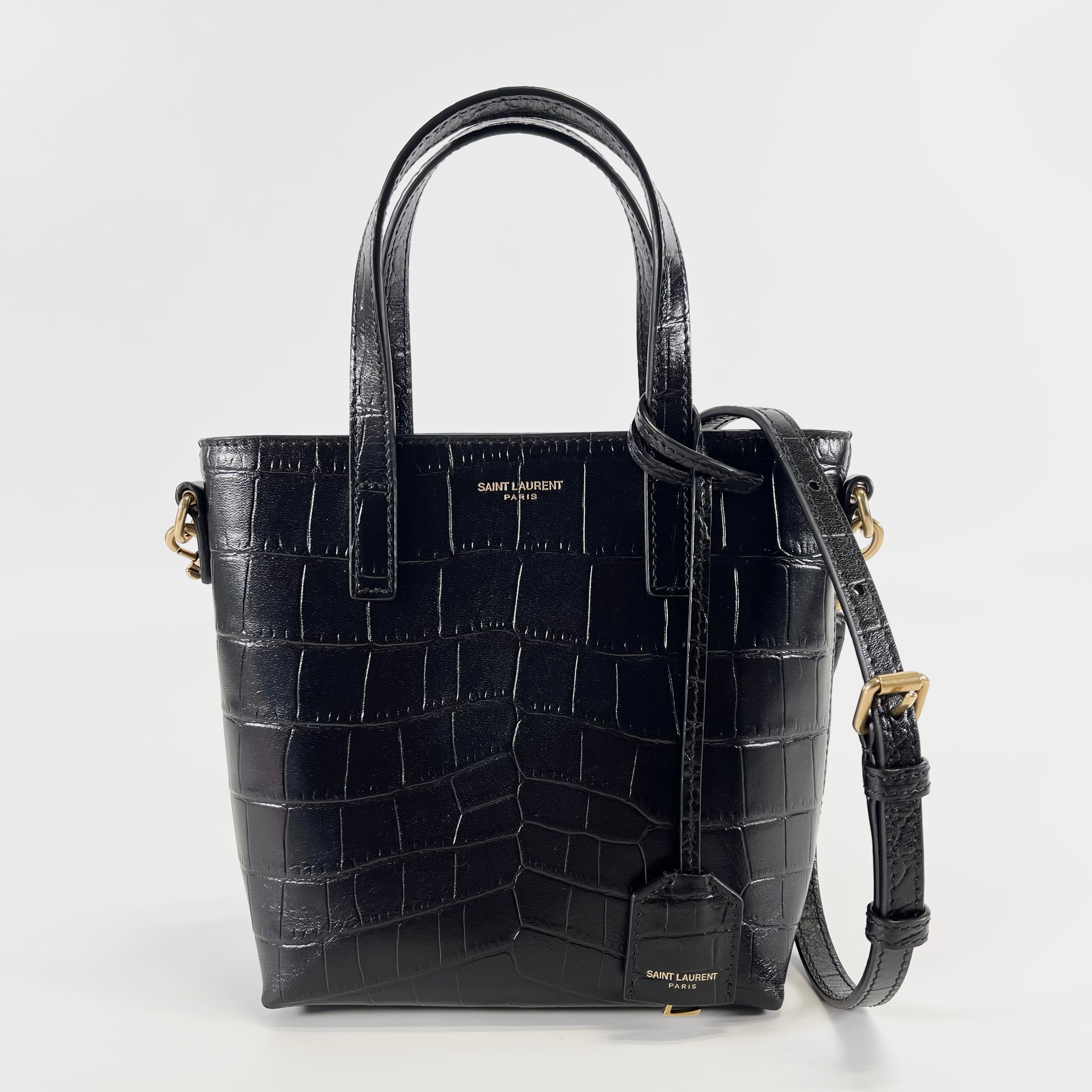 2602 secondhand SAINTLAURENT Saint Laurent Paris mini shopping Crocodile Embossed 2WAY hand bag black 712367