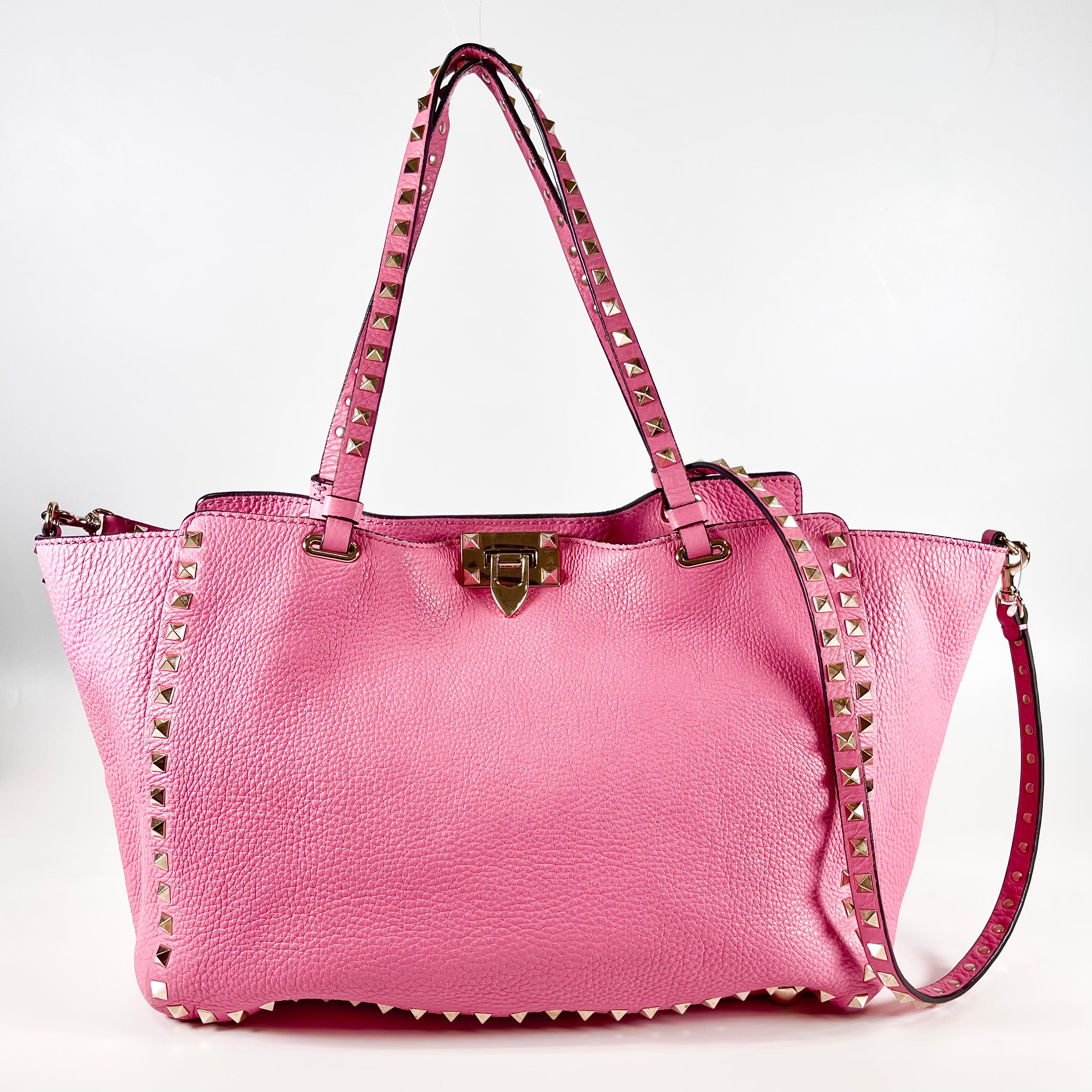 2602 secondhand Valentino bag leather Rockstud Tote pink