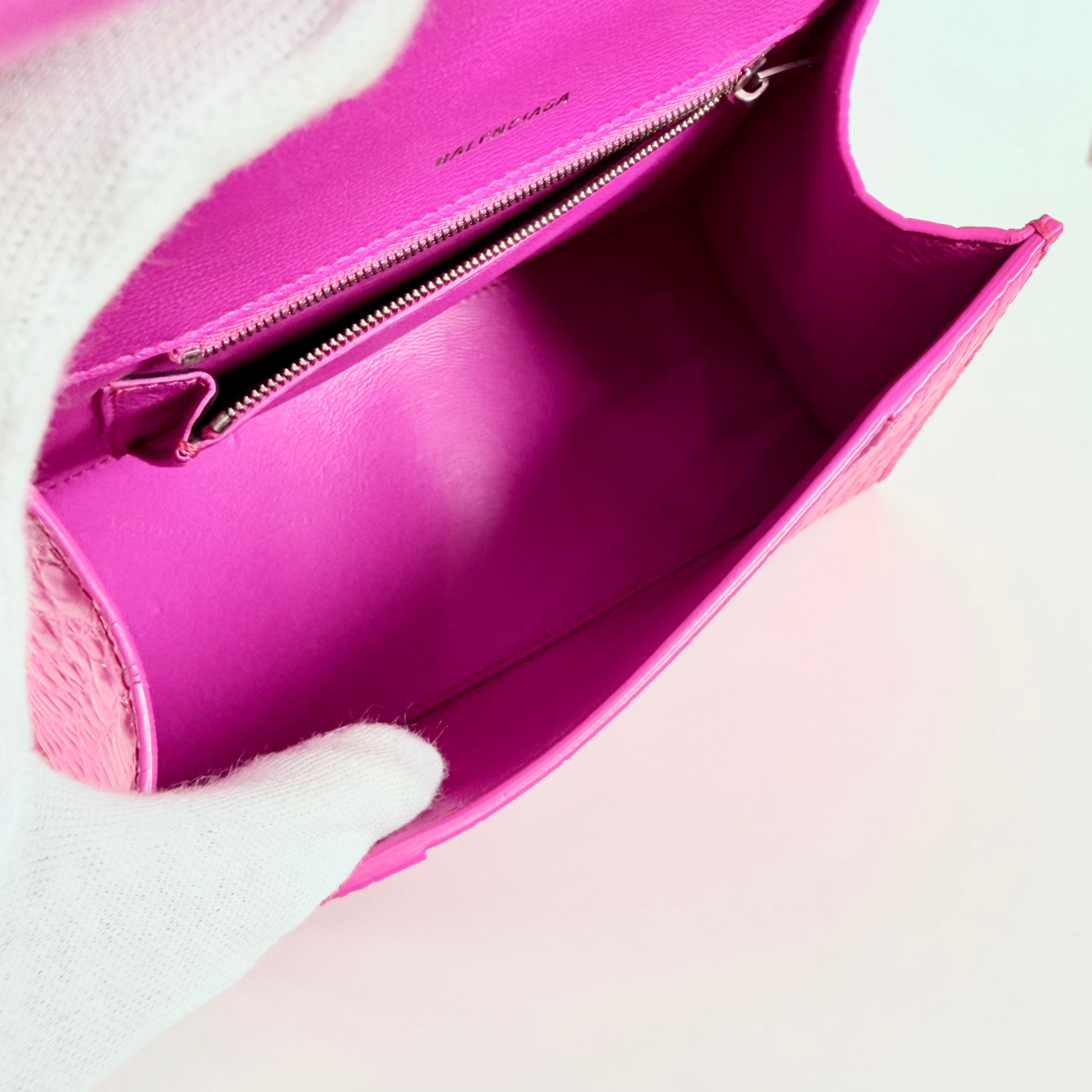 2607 secondhand BALENCIAGA Hourglass 2Way Bag Pink Crocodile Embossed