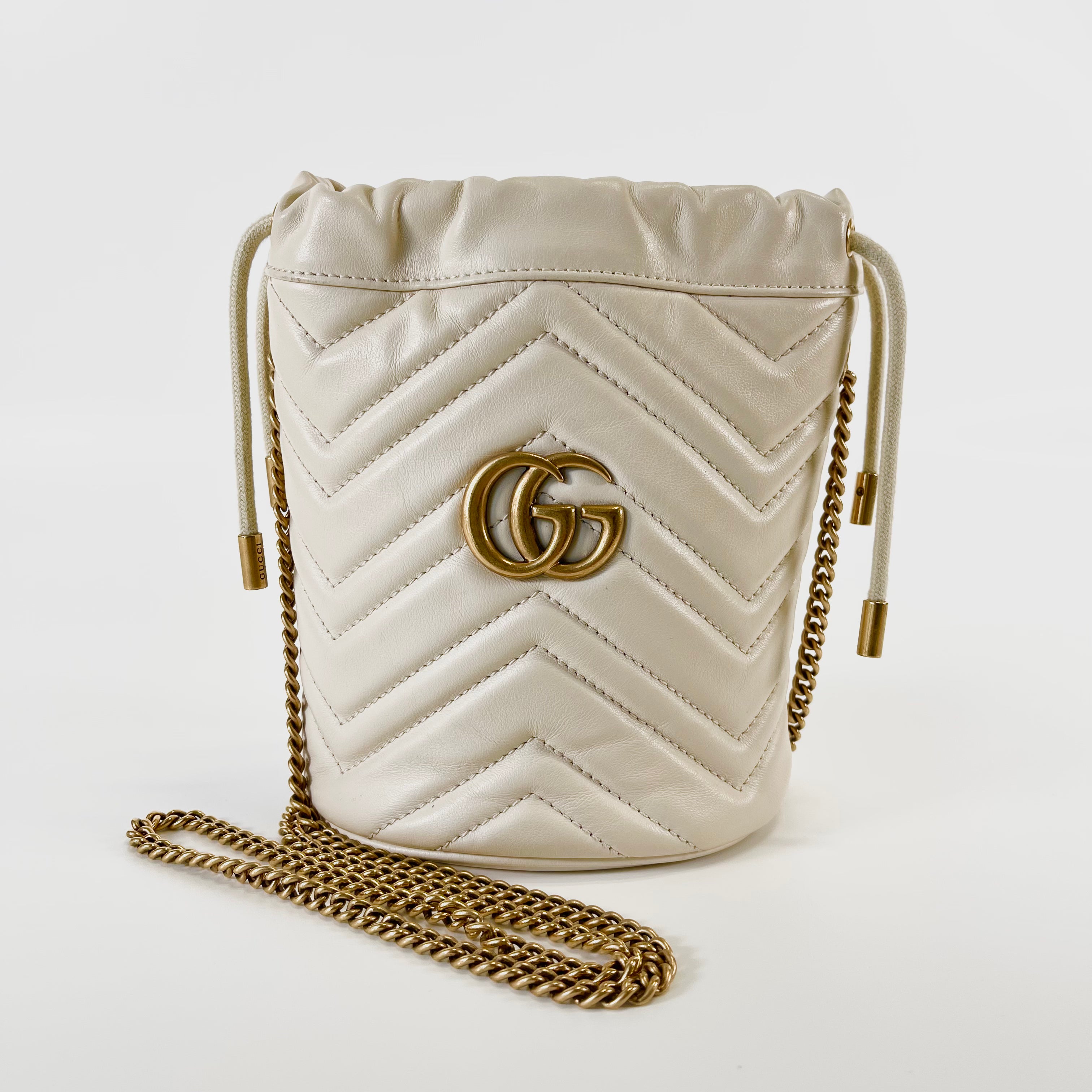 2602 secondhand GUCCI GG Marmont leather Chain Shoulder Bag white 575163
