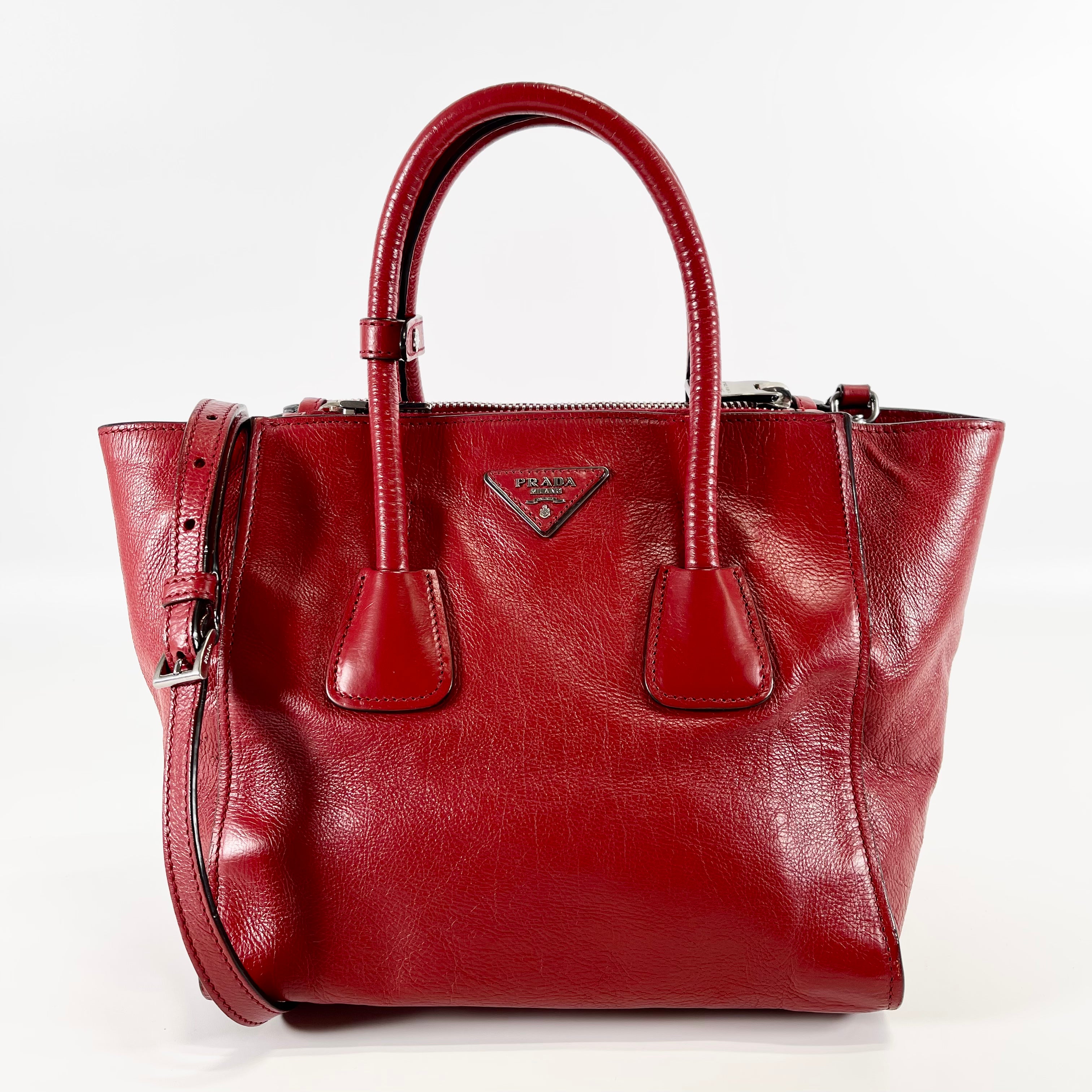 2602 secondhand PRADA 2WAY hand leather Red