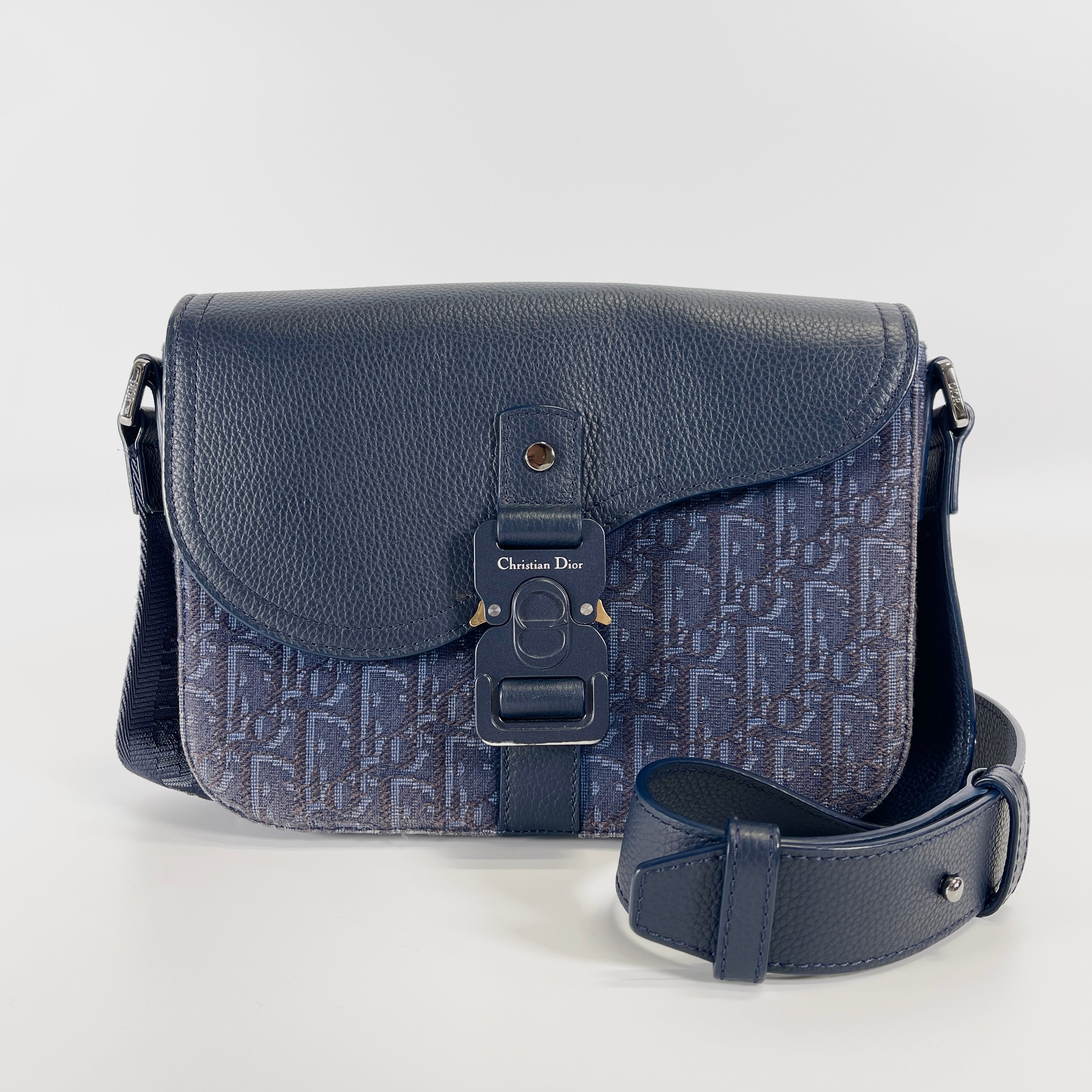 2604 secondhand CD of leak saddle Messenger Small canvas x leather Shoulder bag Navy lucky Star