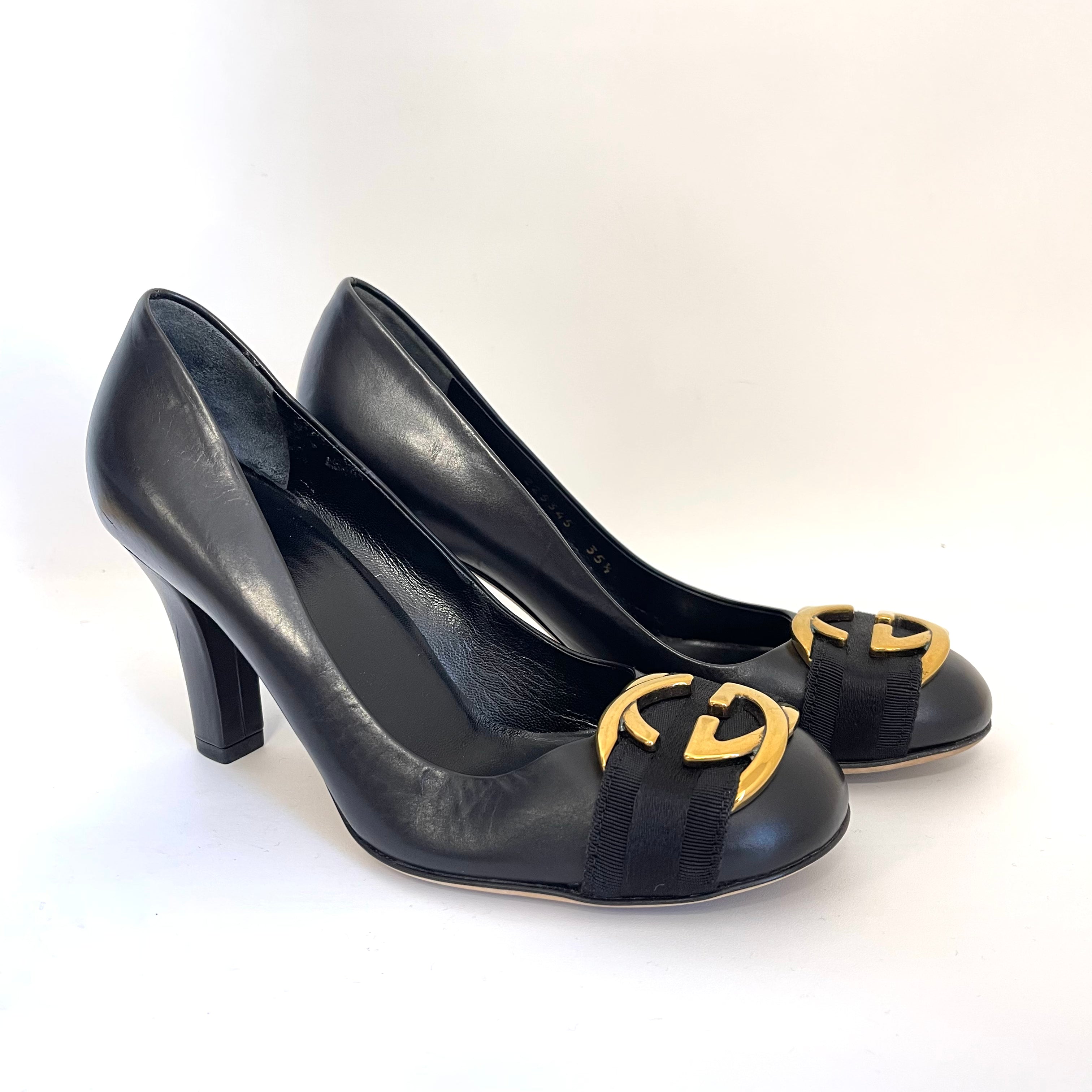 2512 secondhand  GUCCI InterlockingG leather pumps 35.5 Women's black