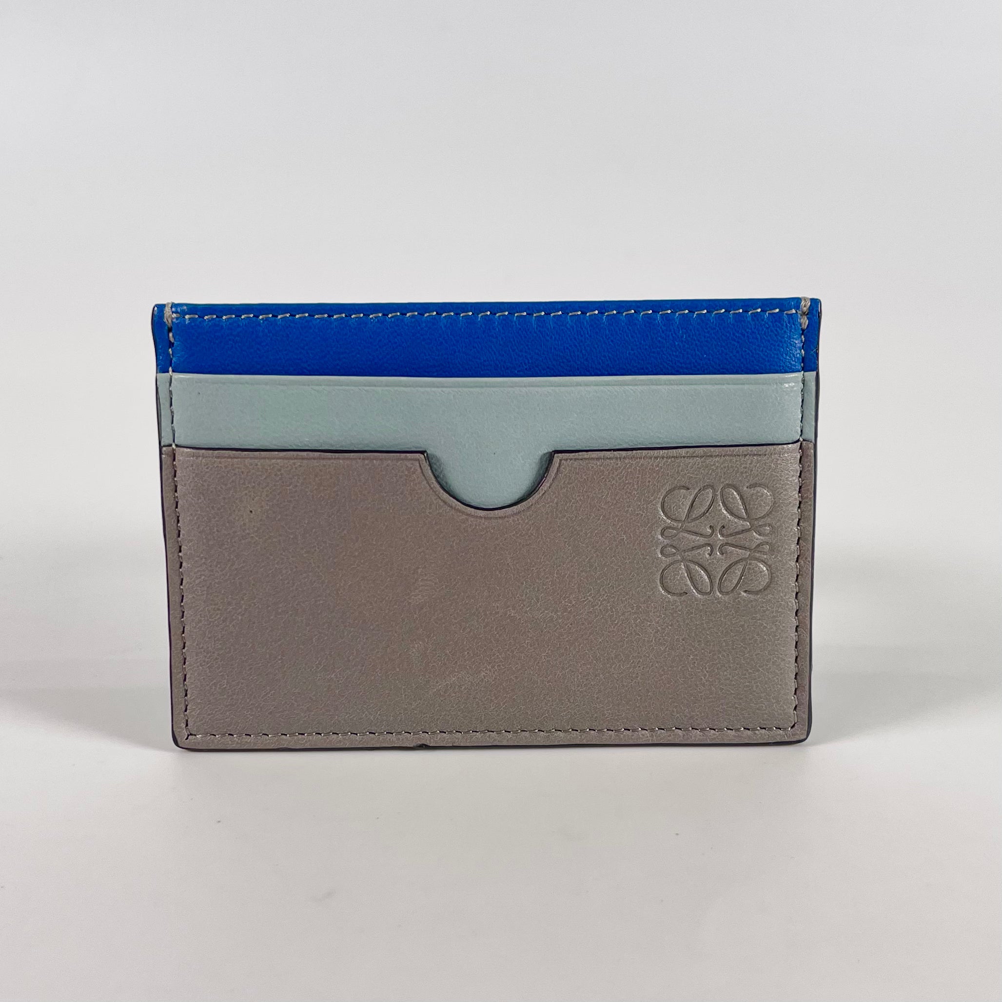 2602 secondhand LOEWE anagram leather Card Case blue × gray