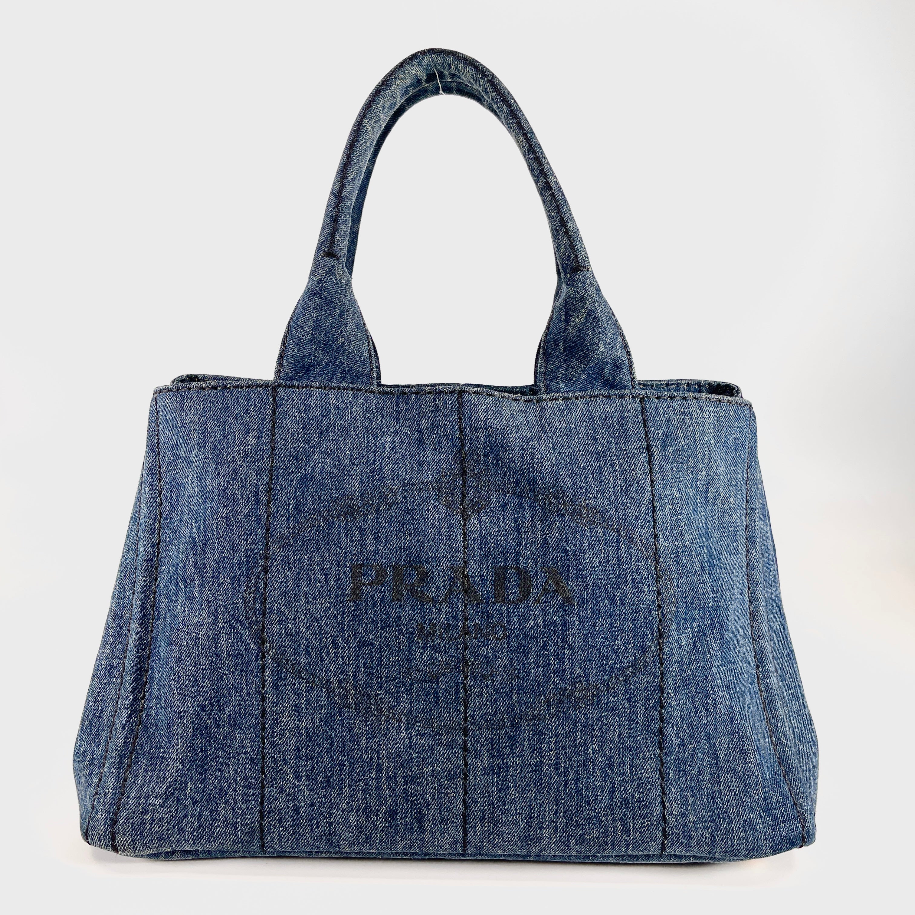 2604 secondhand PRADA hand bag Canapa denim blue