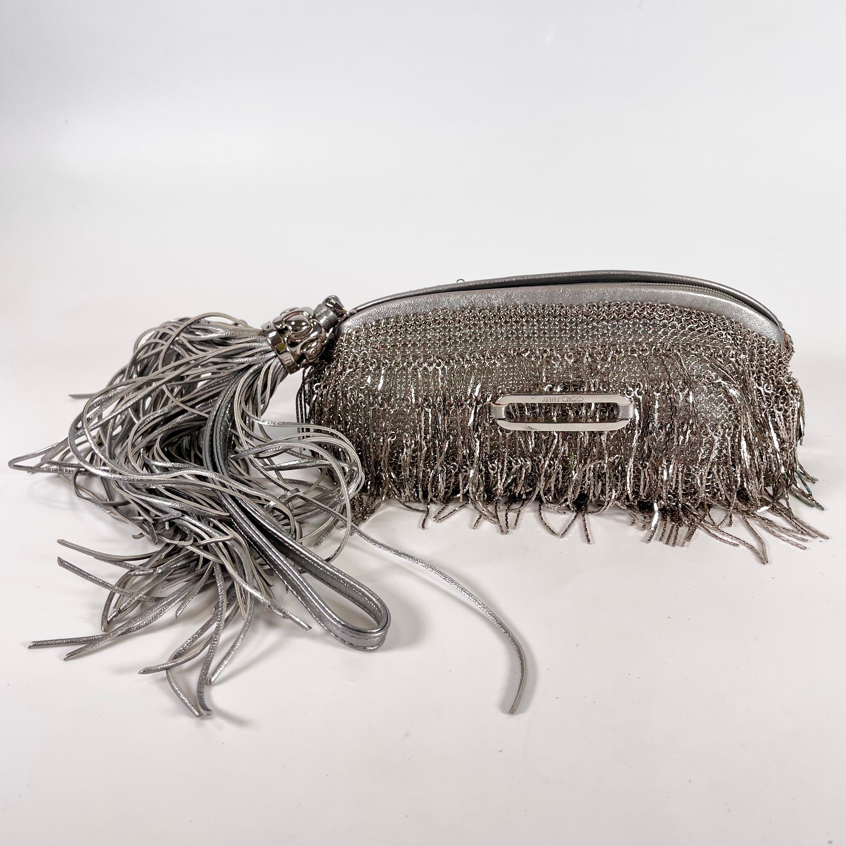 2512 secondhand  JIMMY CHOO Clutch Bag / mini bag metal fringe crystal side strap pouch Galle