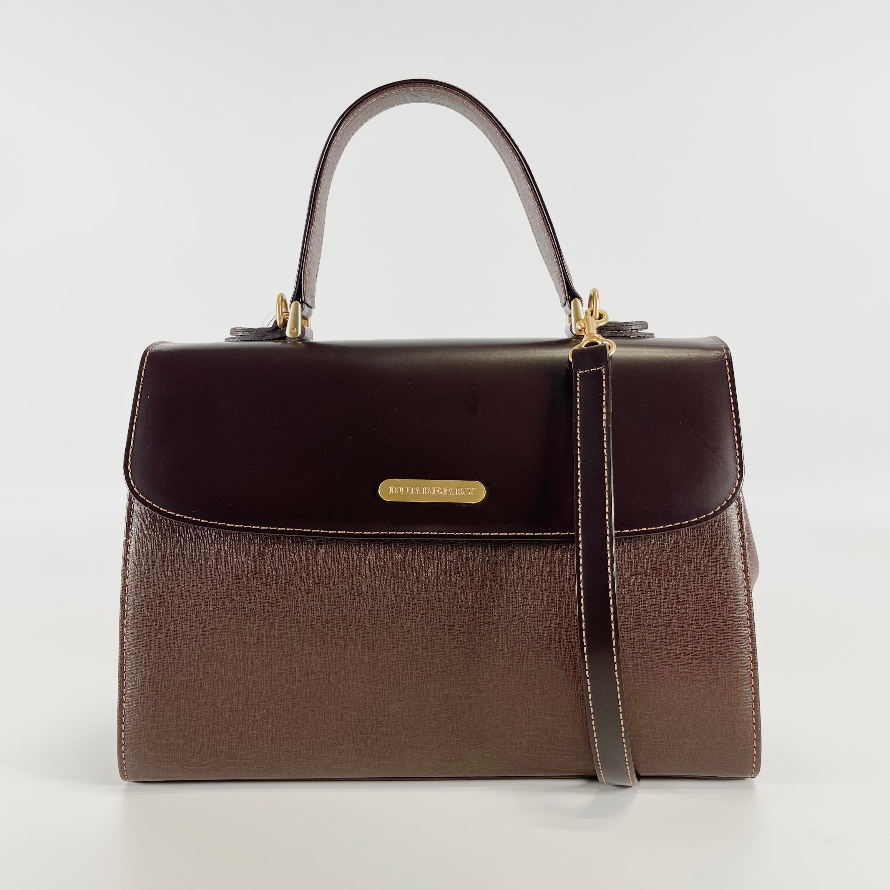 2602 secondhand BURBERRY brand bag leather 2WAY Brown strap