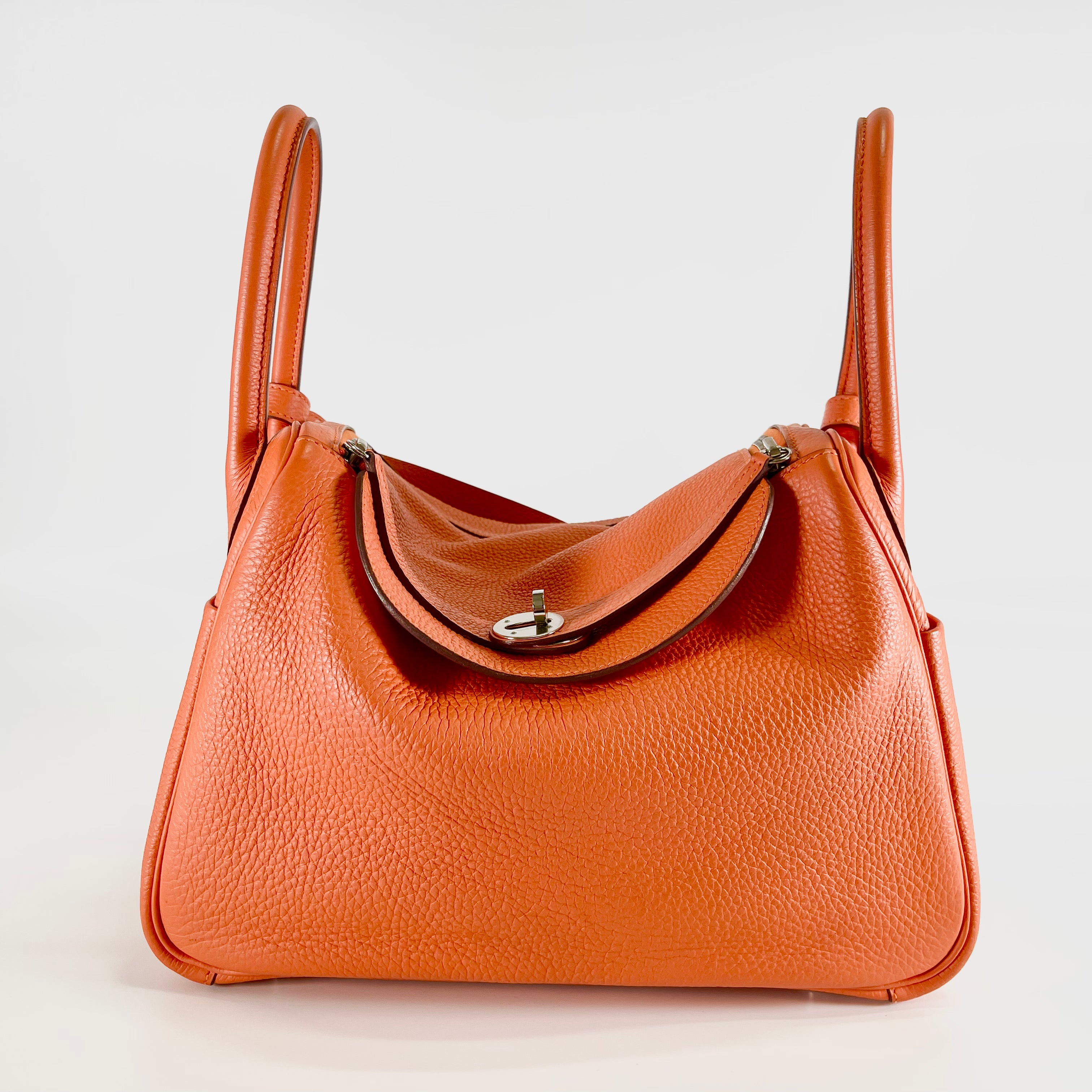 2603 secondhand HERMES brand bag Taurillon Clemence Lindy 30 □N orange box 116