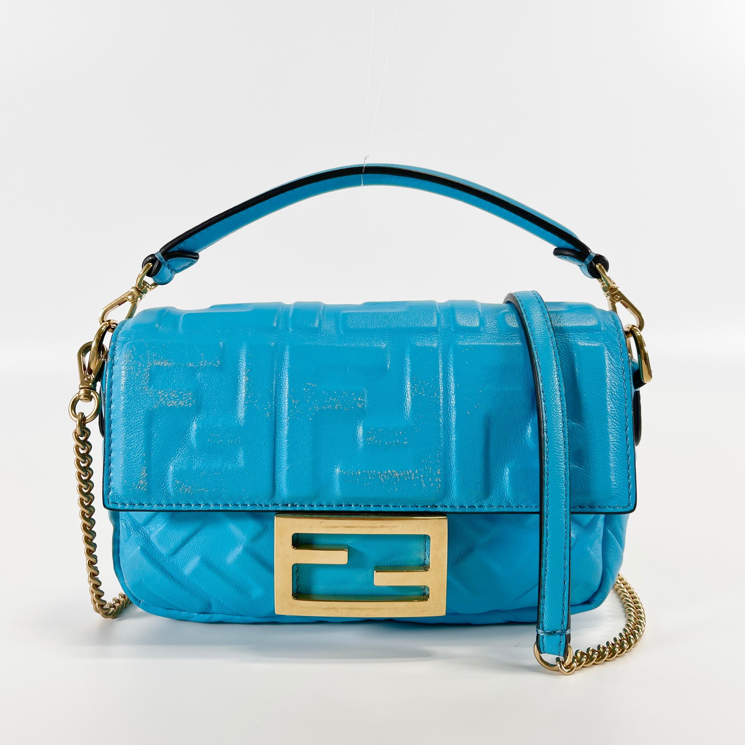 2602 secondhand FENDI bucket bag mini 8BS017 leather Light blue GD