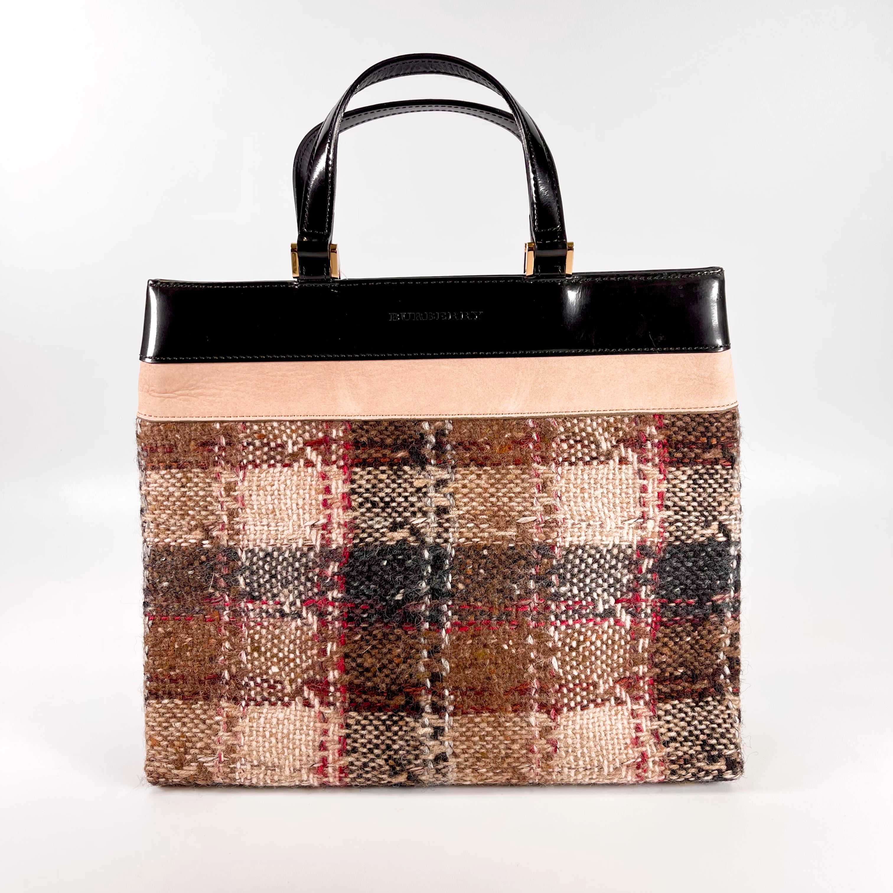 2601 secondhand BURBERRY wool x leather hand bag Brown