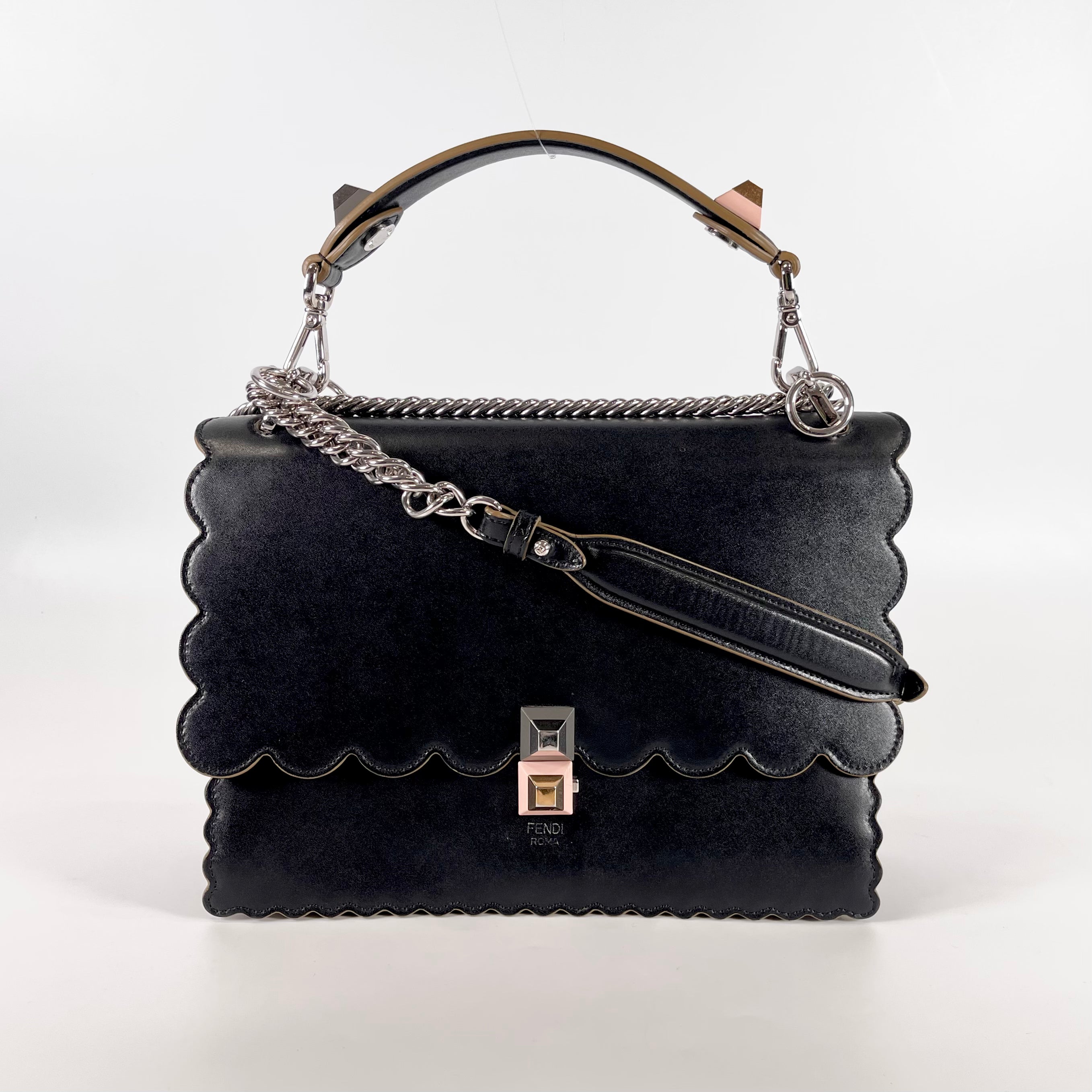 2601 secondhand FENDI Canai 2WAY hand bag black leather