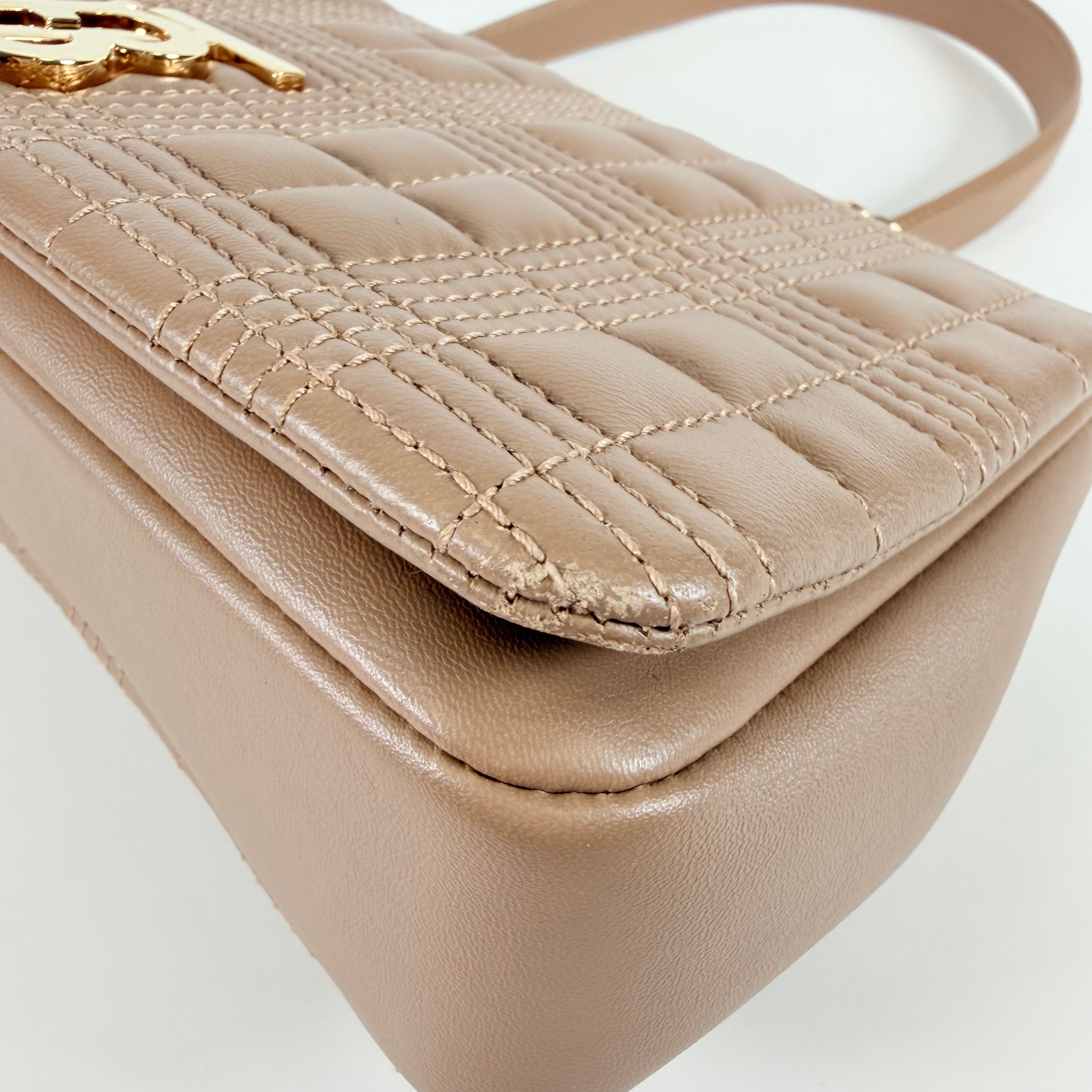 2607 secondhand BURBERRY TB quilting Chain Shoulder Bag beige leather