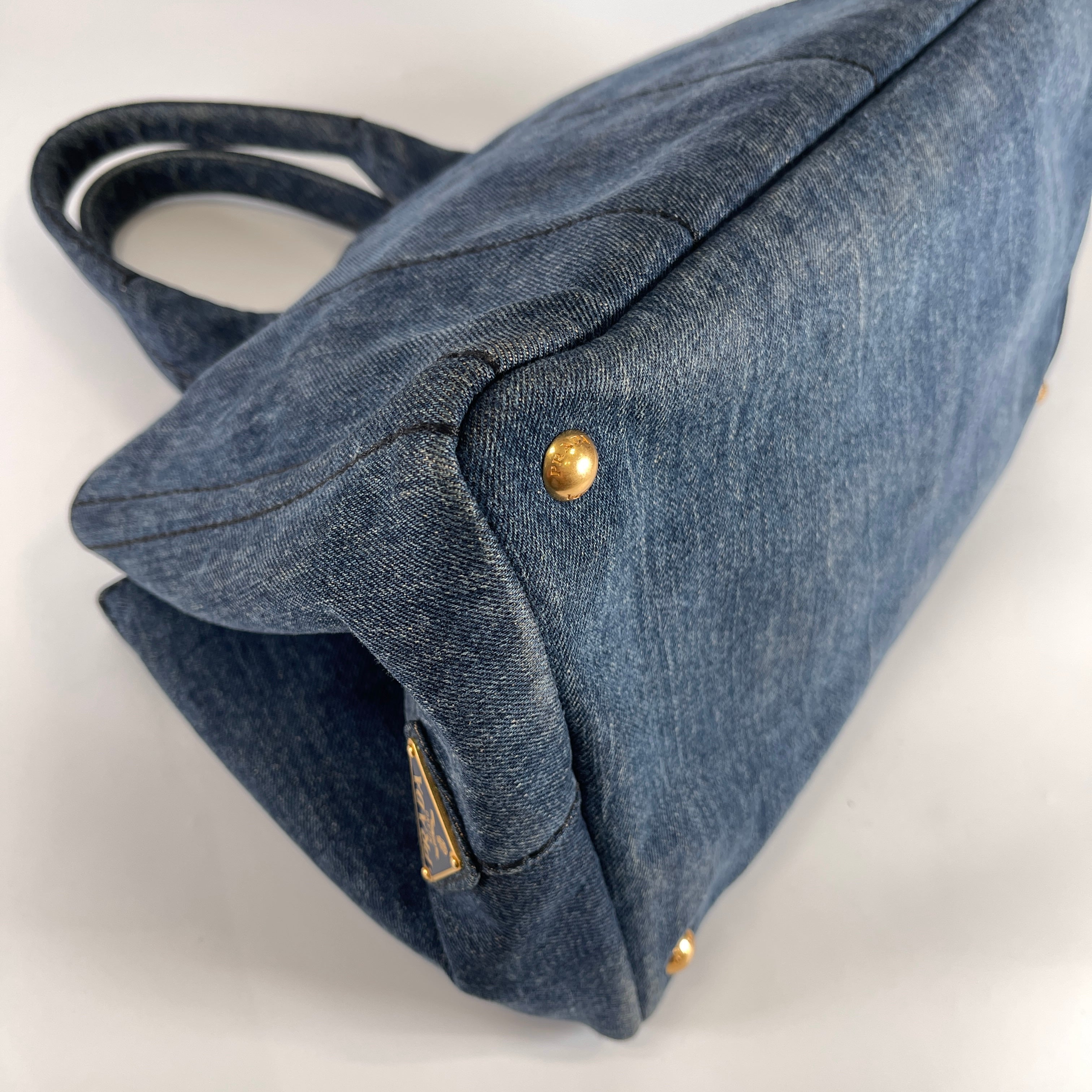 2604 secondhand PRADA hand bag Canapa denim blue