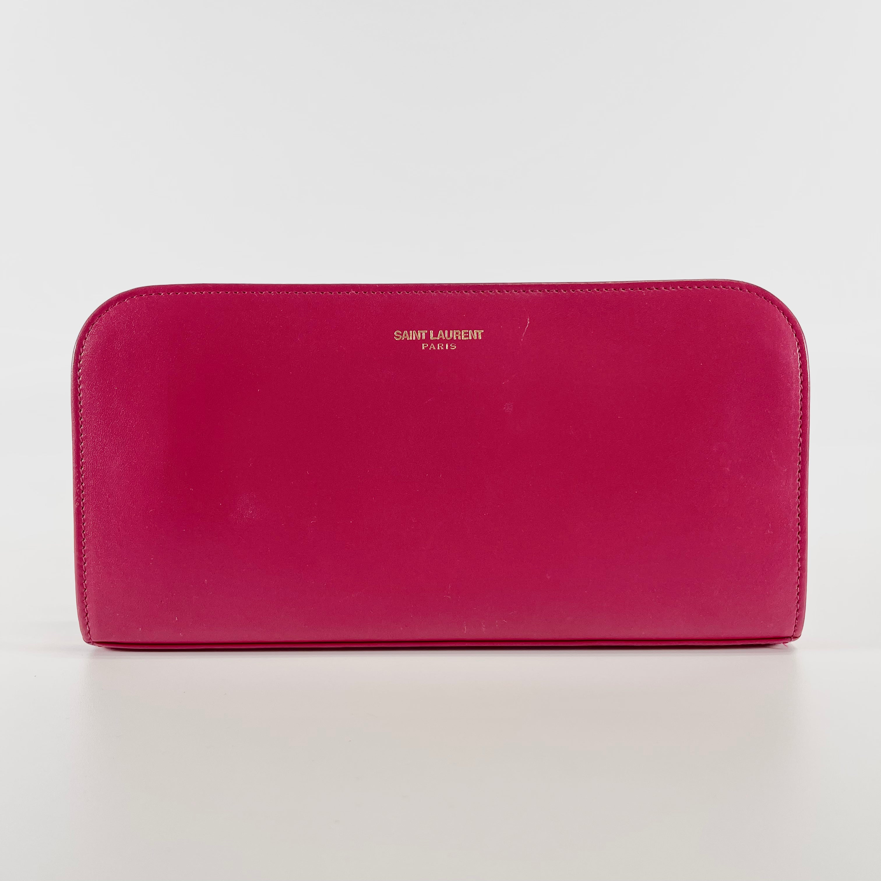 2603 secondhand SAINTLAURENT ★ leather round fastener Long wallet pink