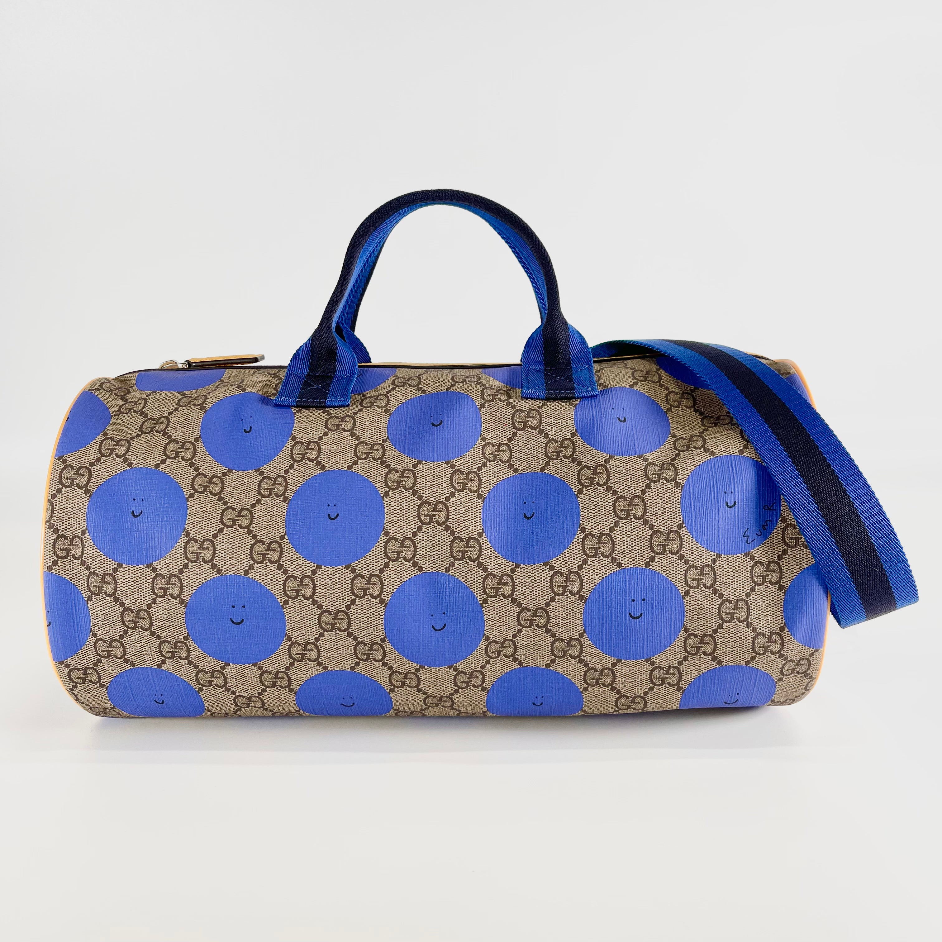 2603 secondhand GUCCI brand bag 793849 GG Supreme Print top handle blue strap 44