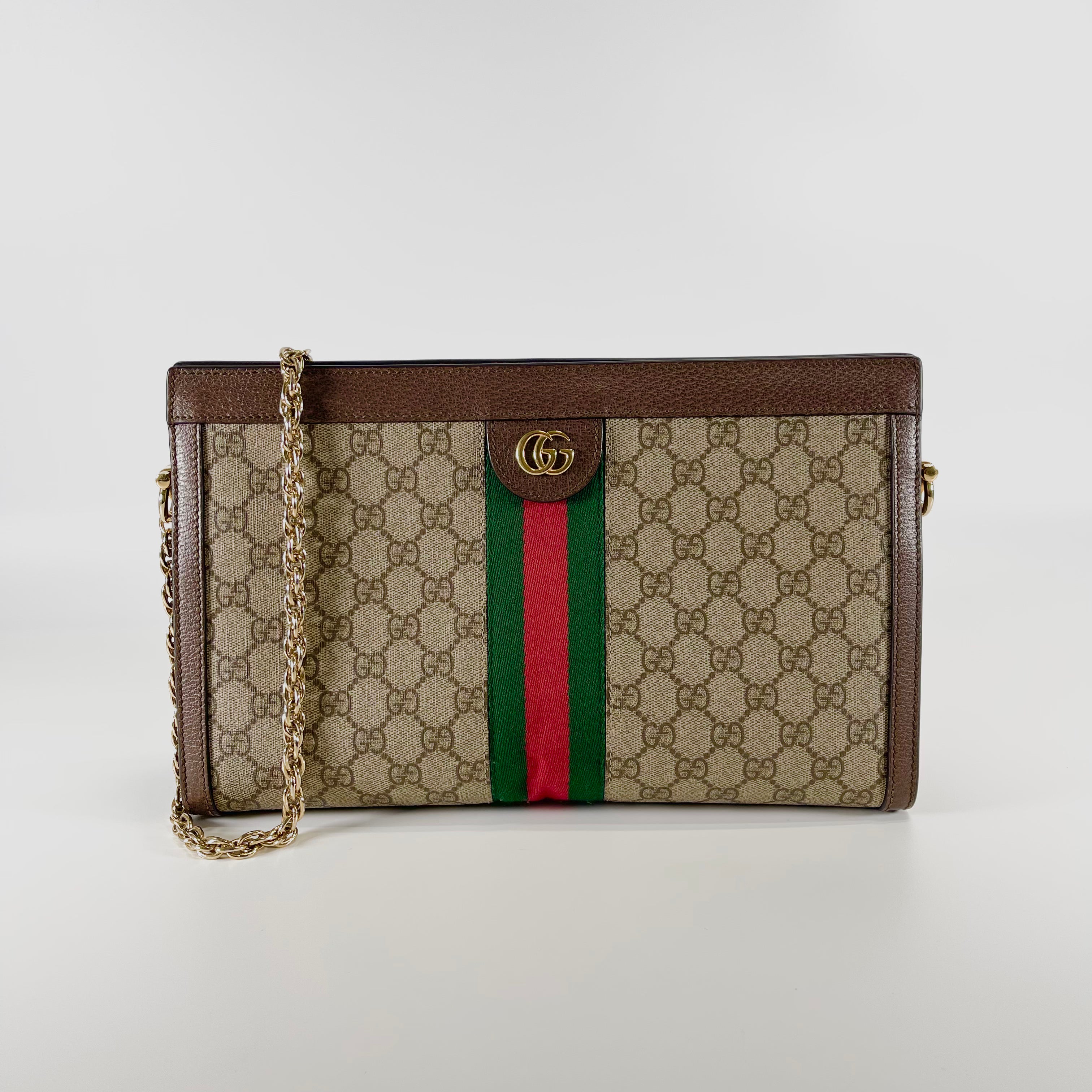 2602 secondhand GUCCI GG Supreme Ophidia PVCx leather Chain Shoulder Bag Brown 503876