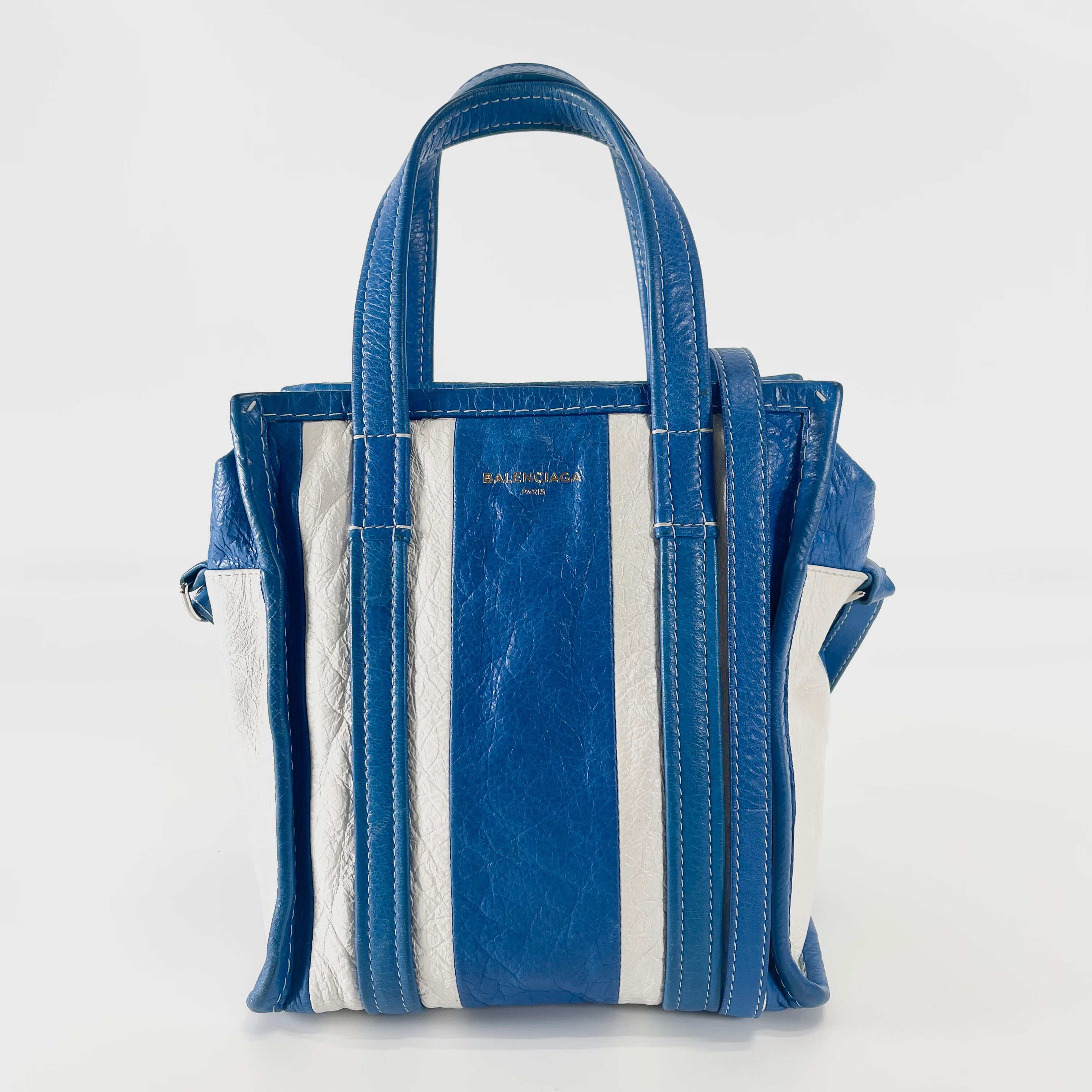 2603 secondhand BALENCIAGA shoulder 2way 452458 leather white × blue