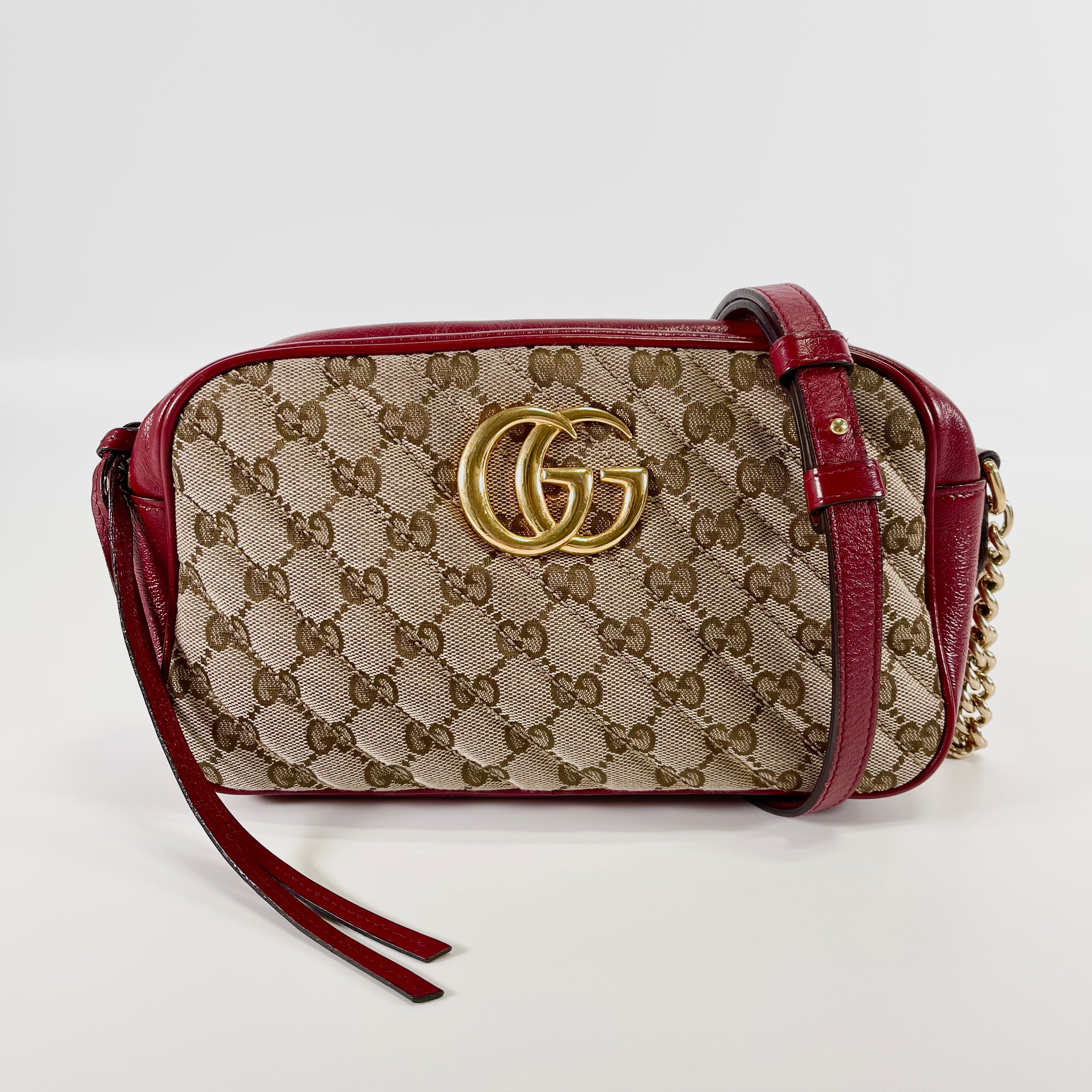 2602 secondhand GUCCI Shoulder bag GG canvas Marmont Red
