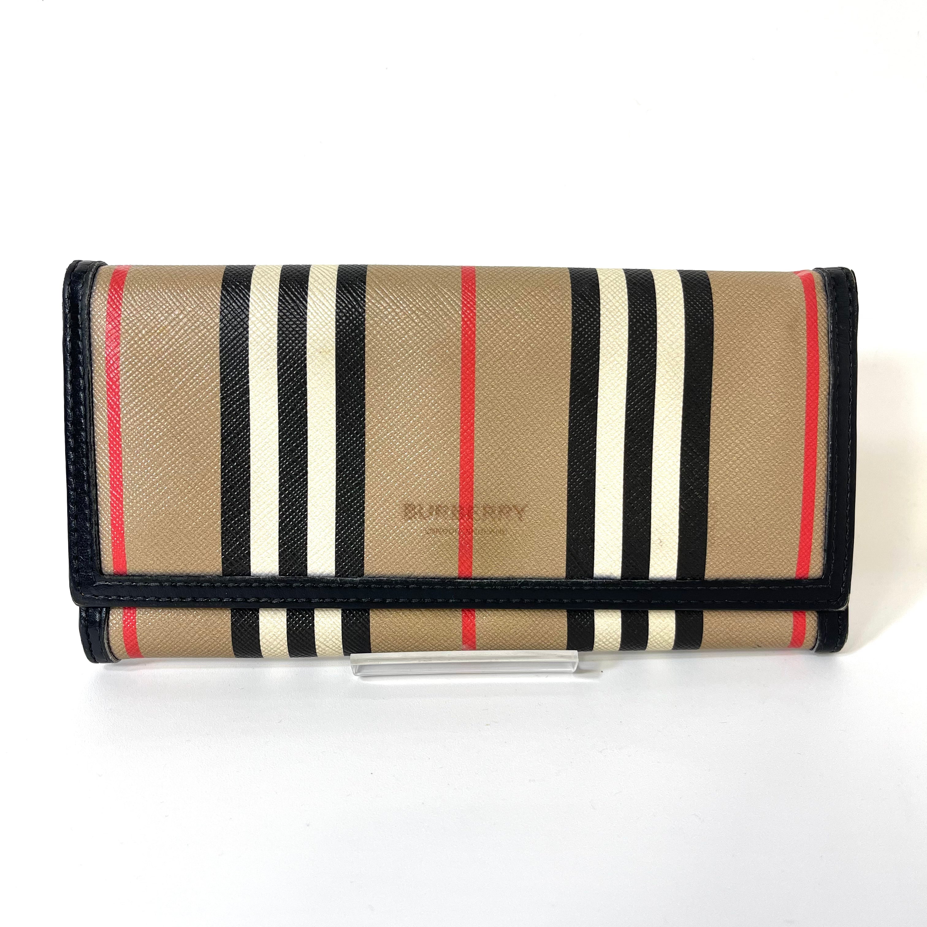 2511 BURBERRY Striped PVC and Leather Flap Zip Long Wallet