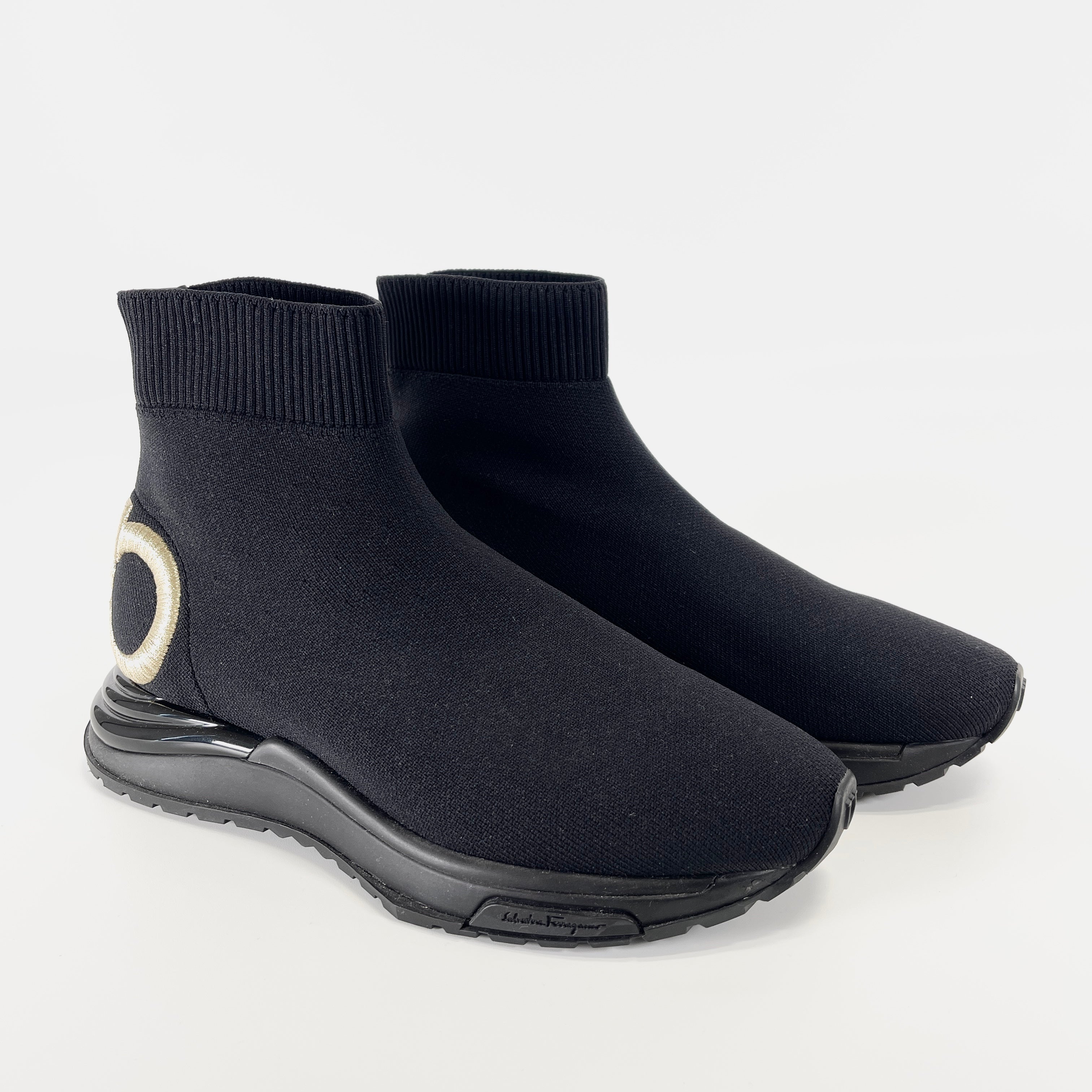 2603 secondhand Ferragamo knit sneakers 5 1/2 Women's black × gold