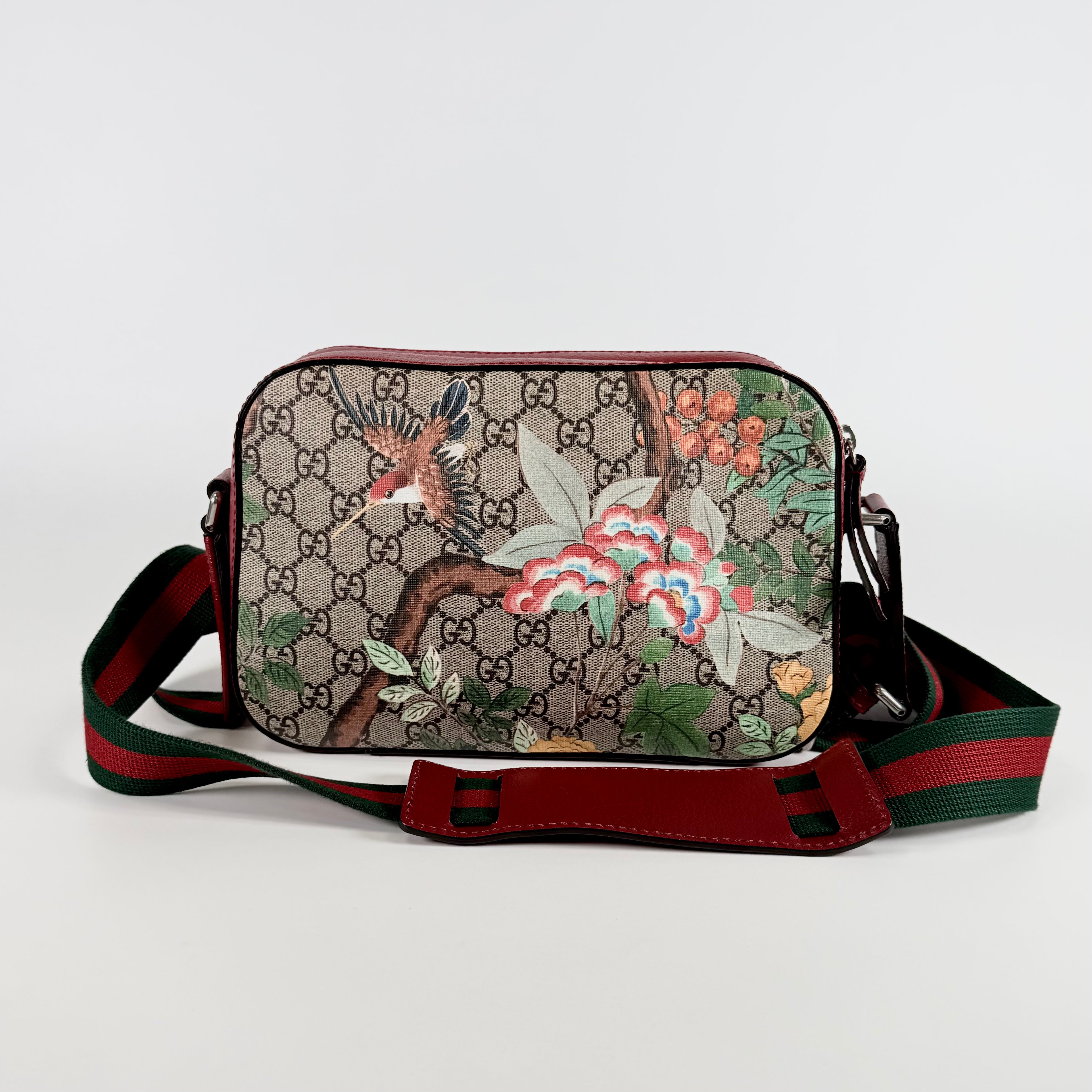 2608 secondhand GUCCI GG Supreme Tian PVC× leather Shoulder bag beige × Red 450947