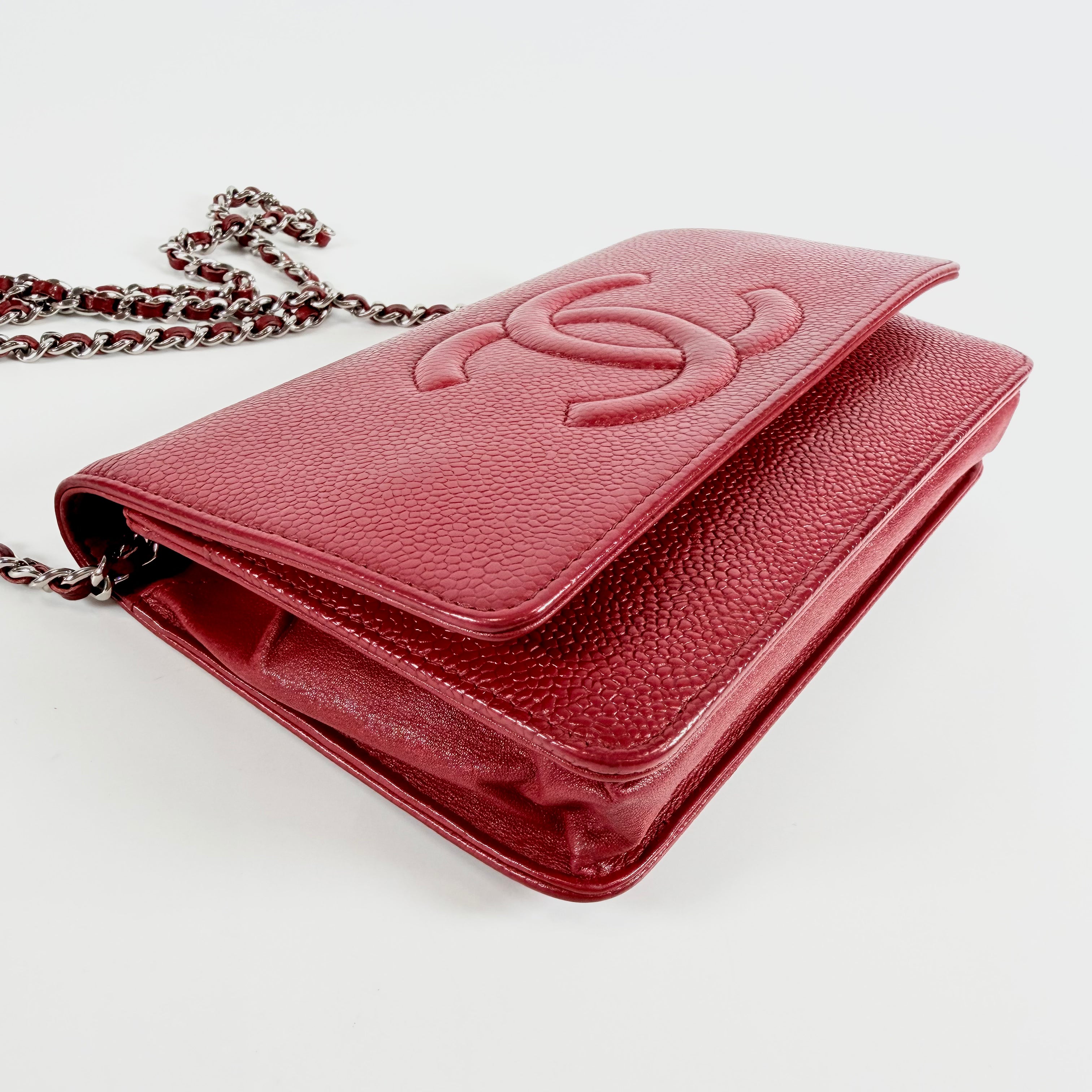 2608 secondhand CHANEL Cocomark caviar skin Chain Wallet Red Silver metal fittings 15456105 15