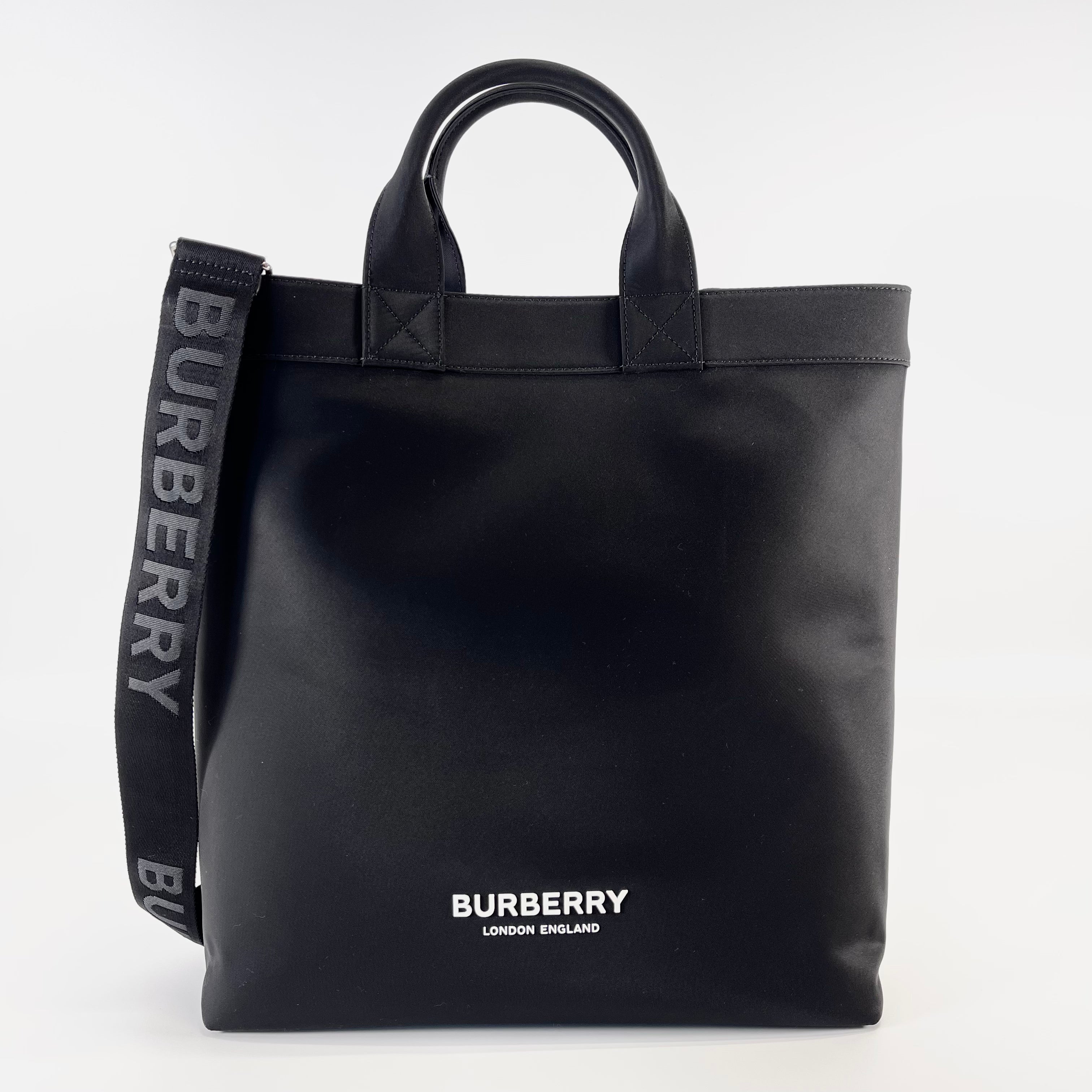 2602 secondhand BURBERRY logo Print nylon 2WAY Tote Bag black