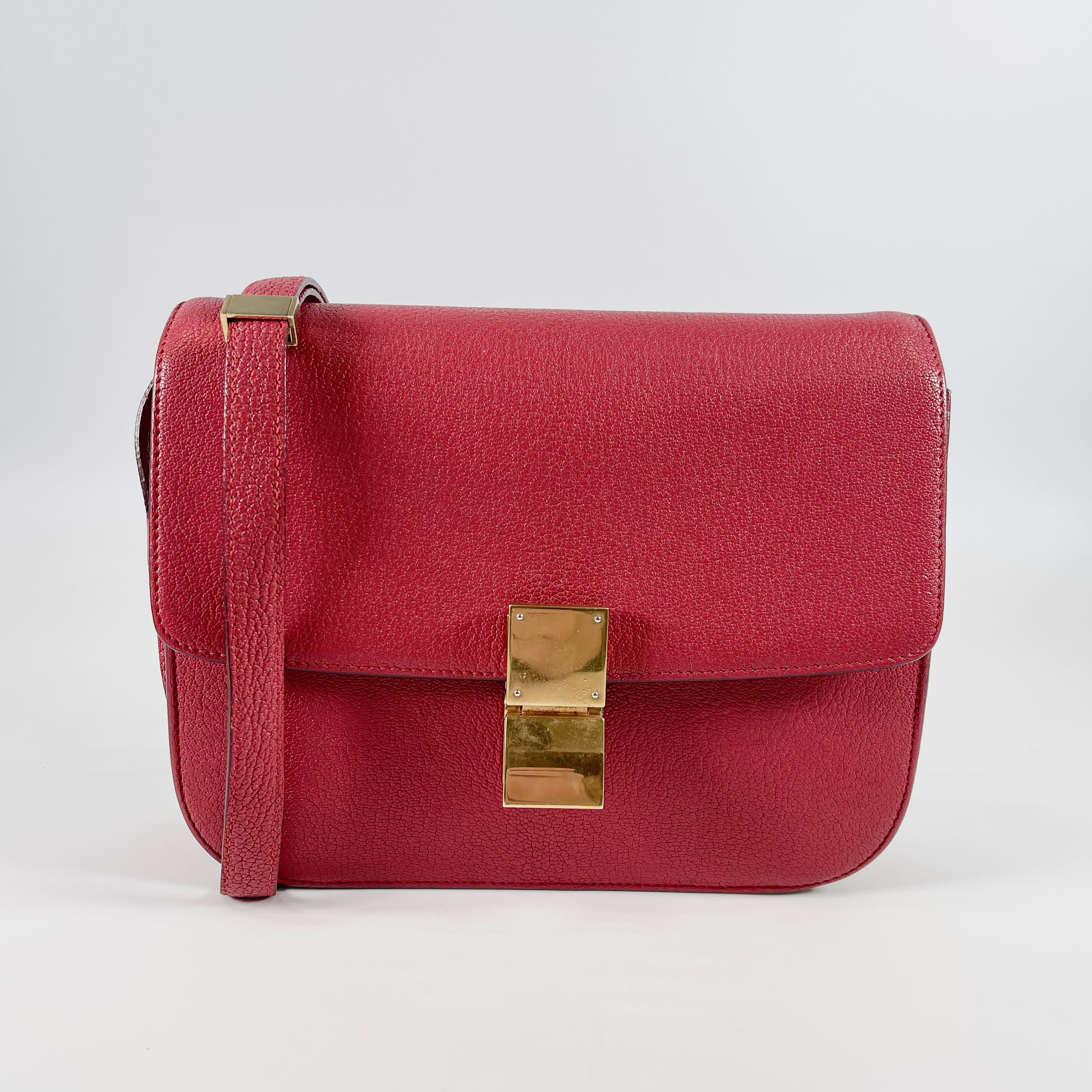 2510 CELINE Classic Box Shoulder Bag with GD Hardware/Red/Leather