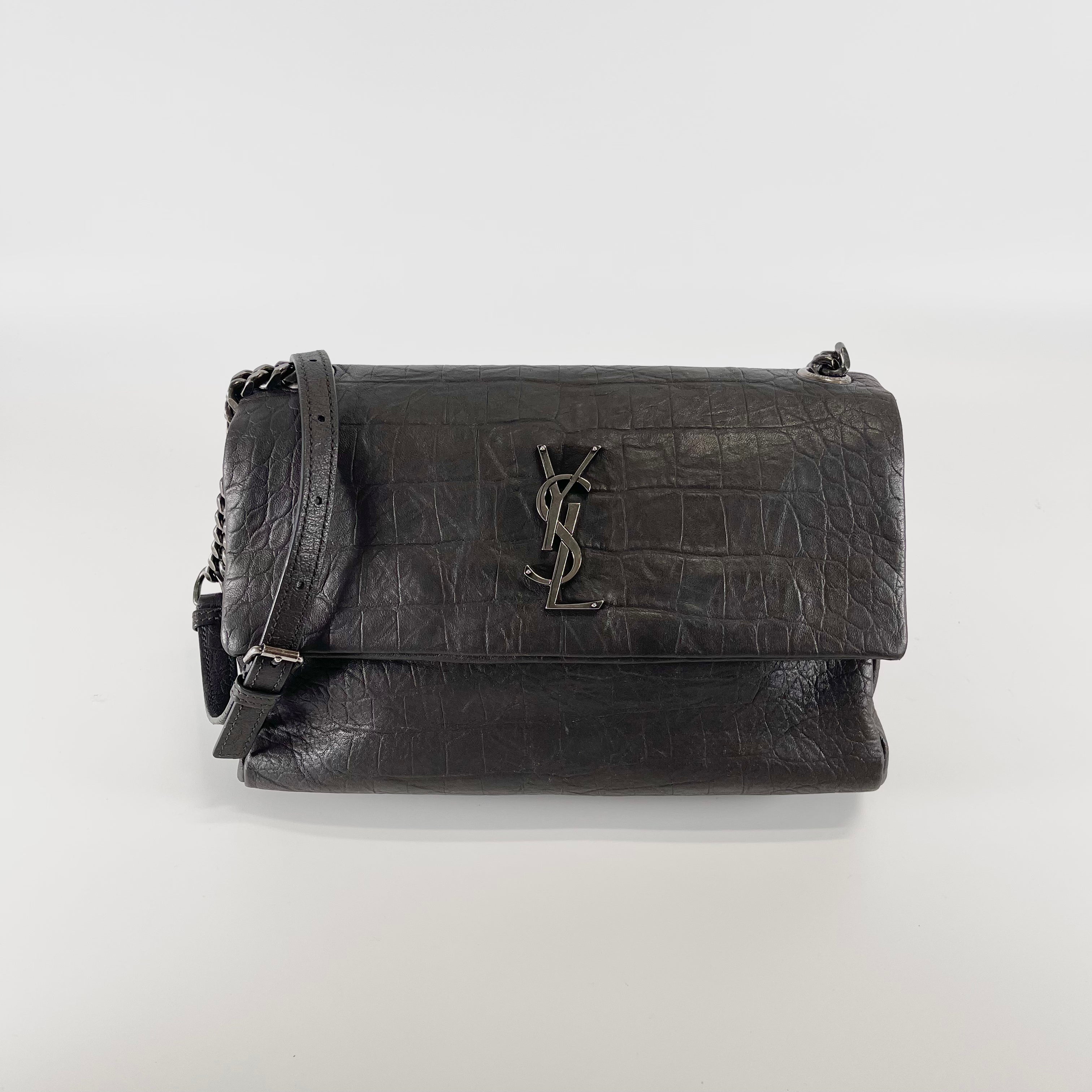 2601 secondhand SAINTLAURENT Waist Wood Crocodile Embossed gray