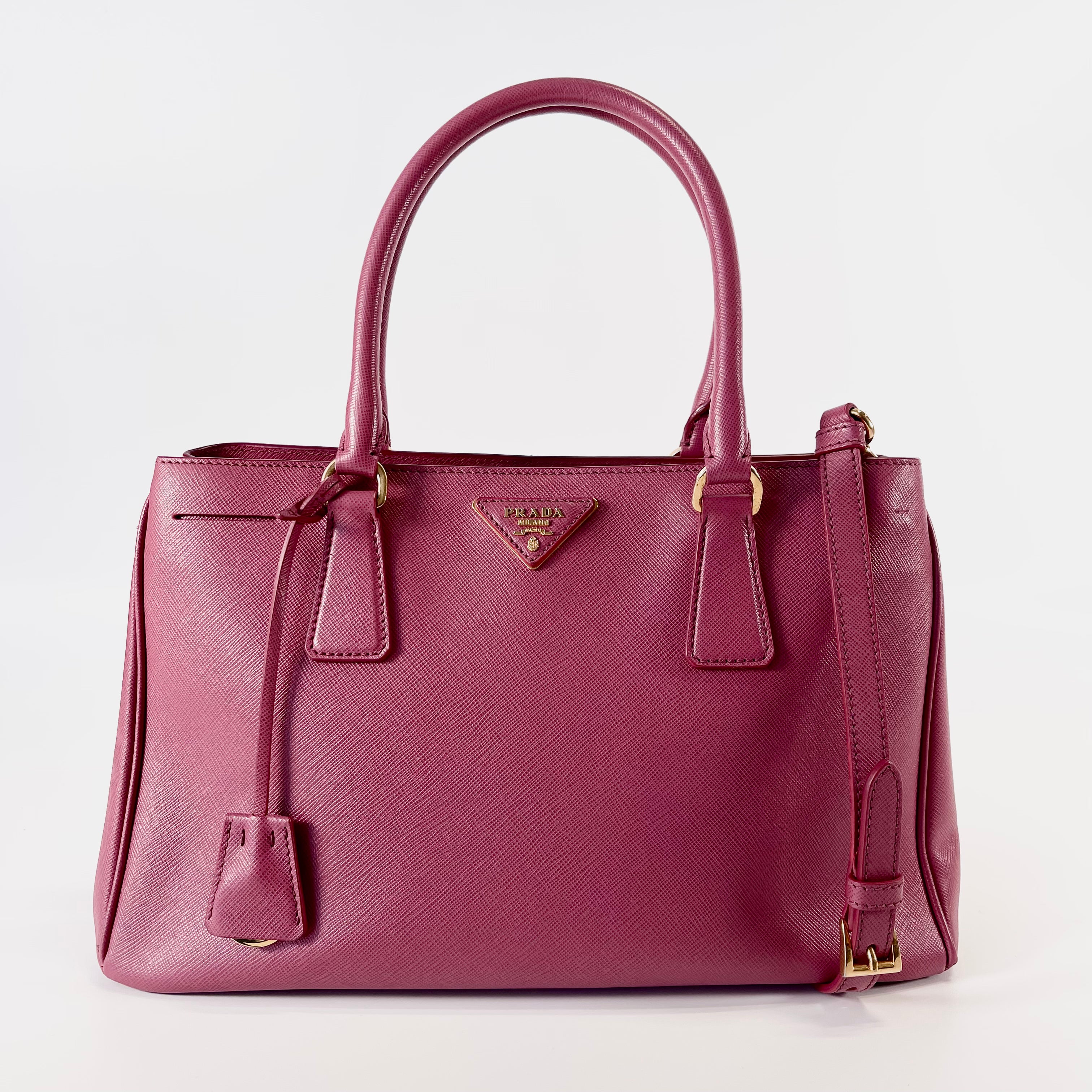 2602 secondhand PRADA Saffiano Lux Galleria leather 2WAY hand bag pink