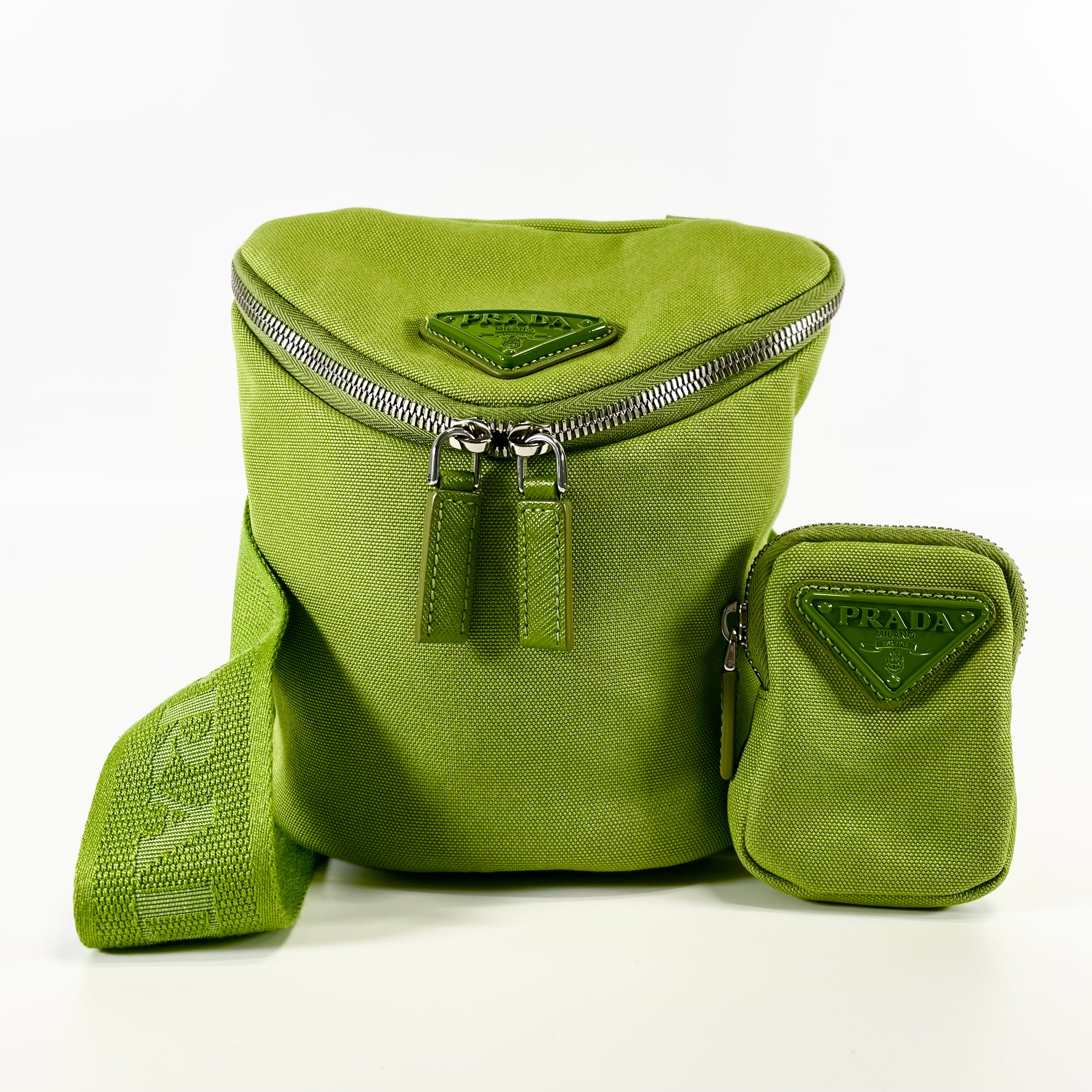 2602 secondhand PRADA Canapa Shoulder bag 2VH147 canvas green