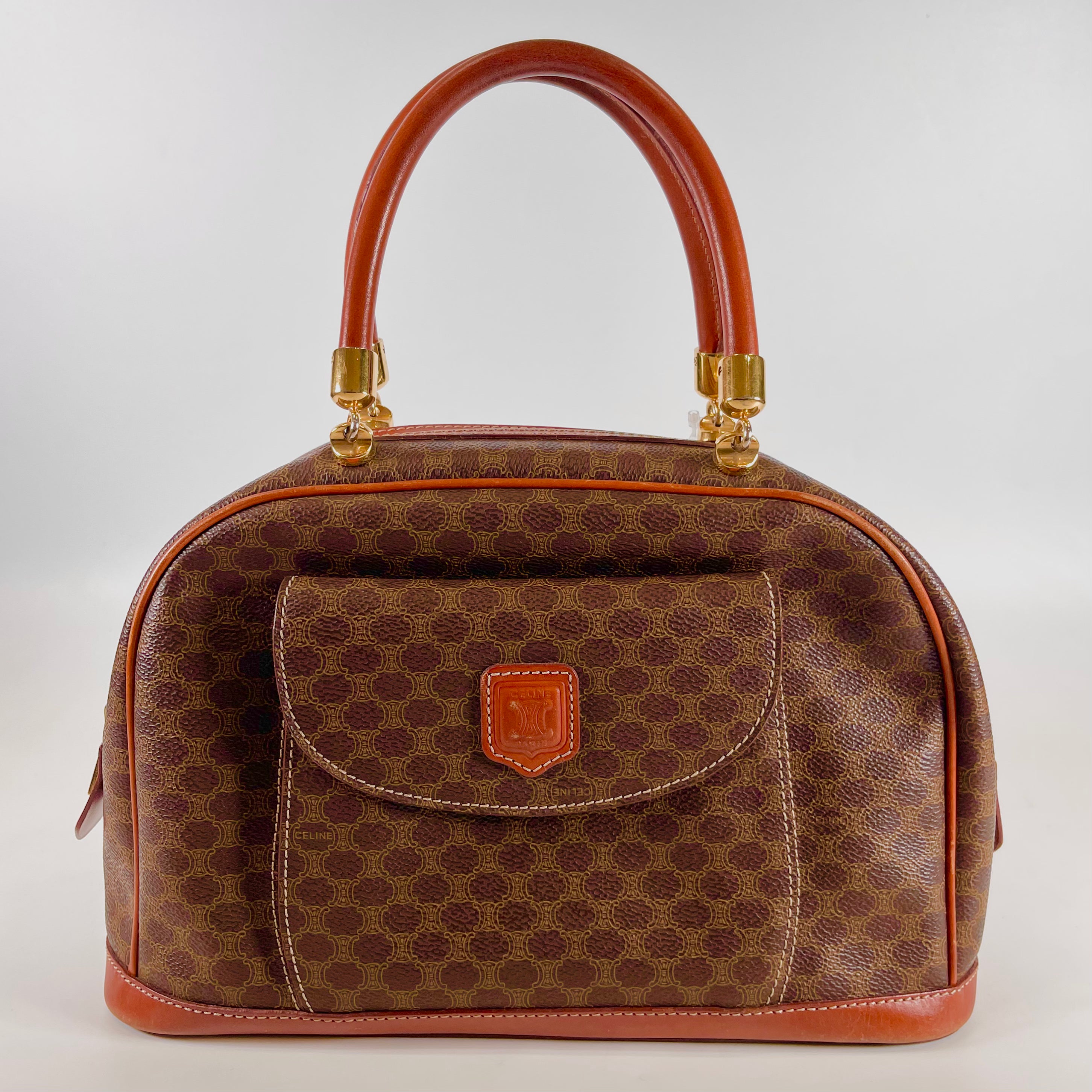 2512 CELINE Macadam PVCx leather hand bag Brown
