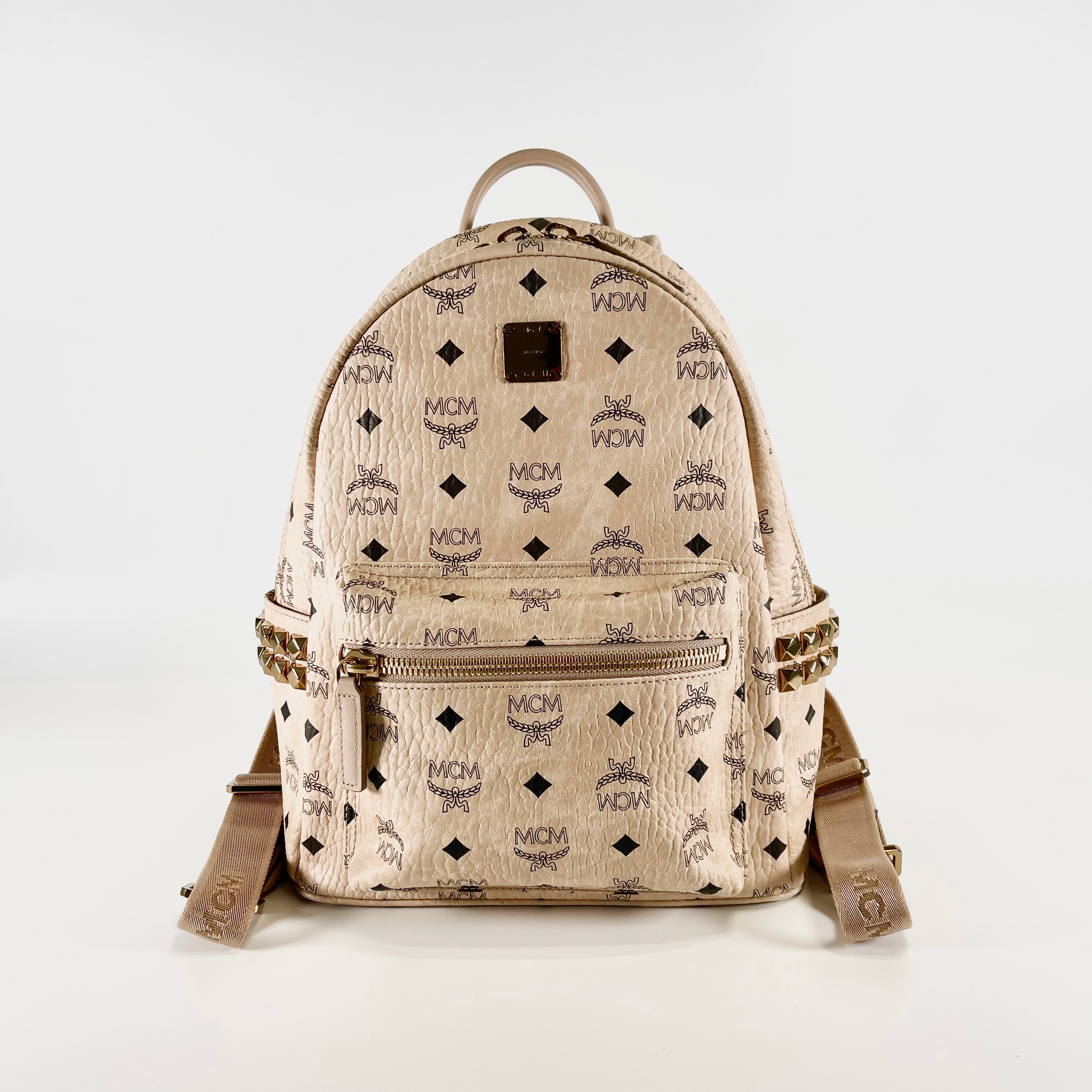 2602 secondhand MCM Visetos leather backpack / backpack beige