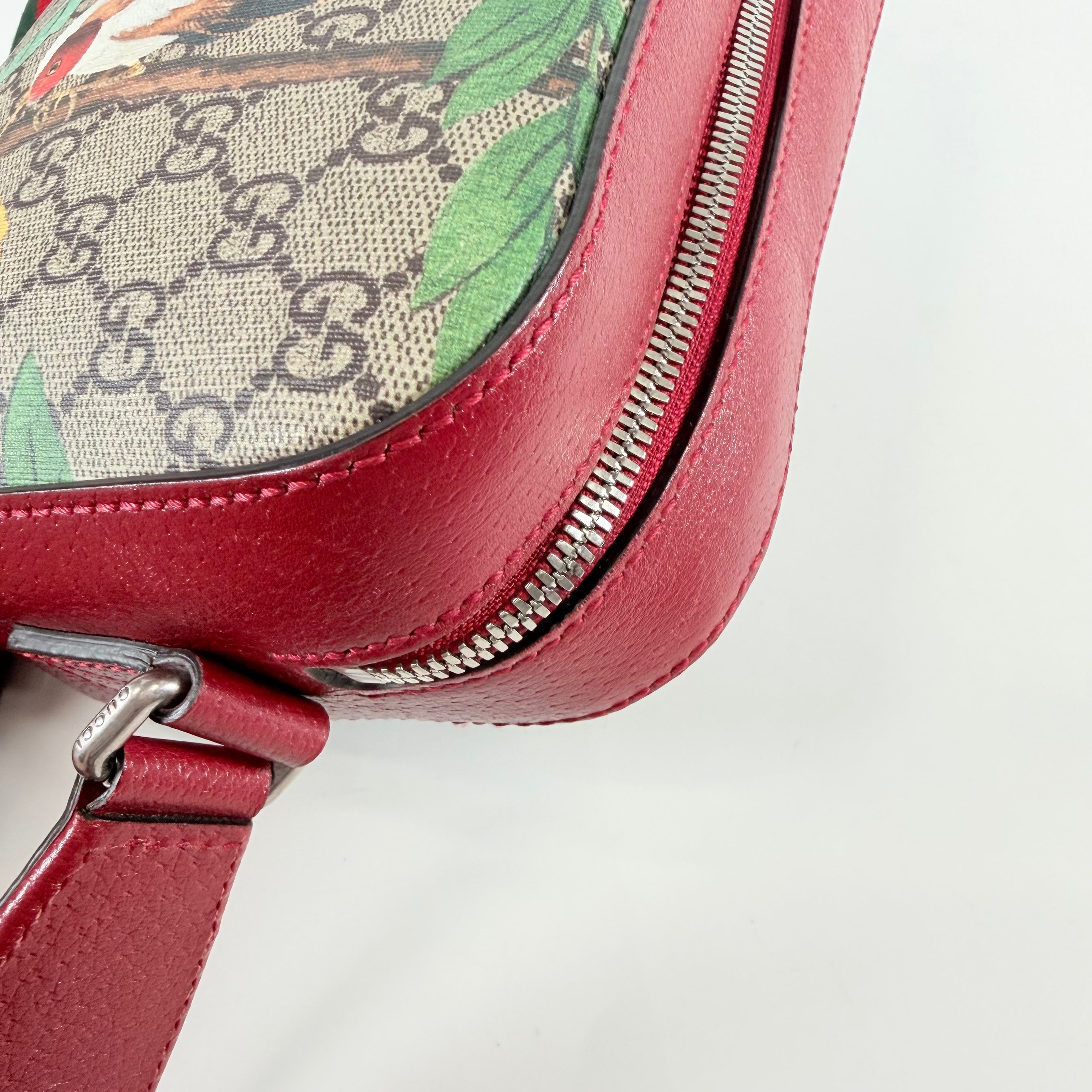 2608 secondhand GUCCI GG Supreme Tian PVC× leather Shoulder bag beige × Red 450947