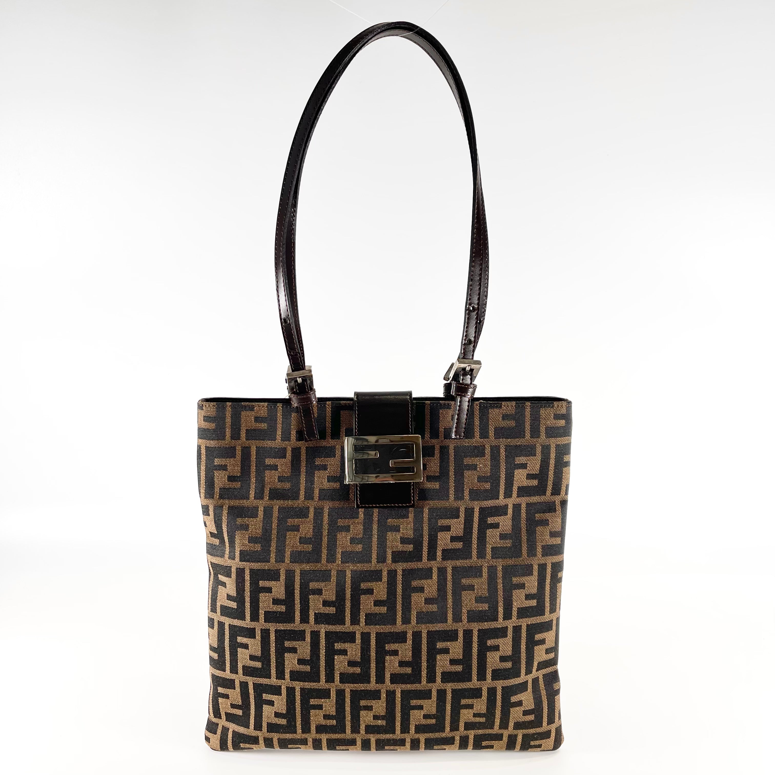 2603 secondhand FENDI Zucca canvas / leather Tote Brown