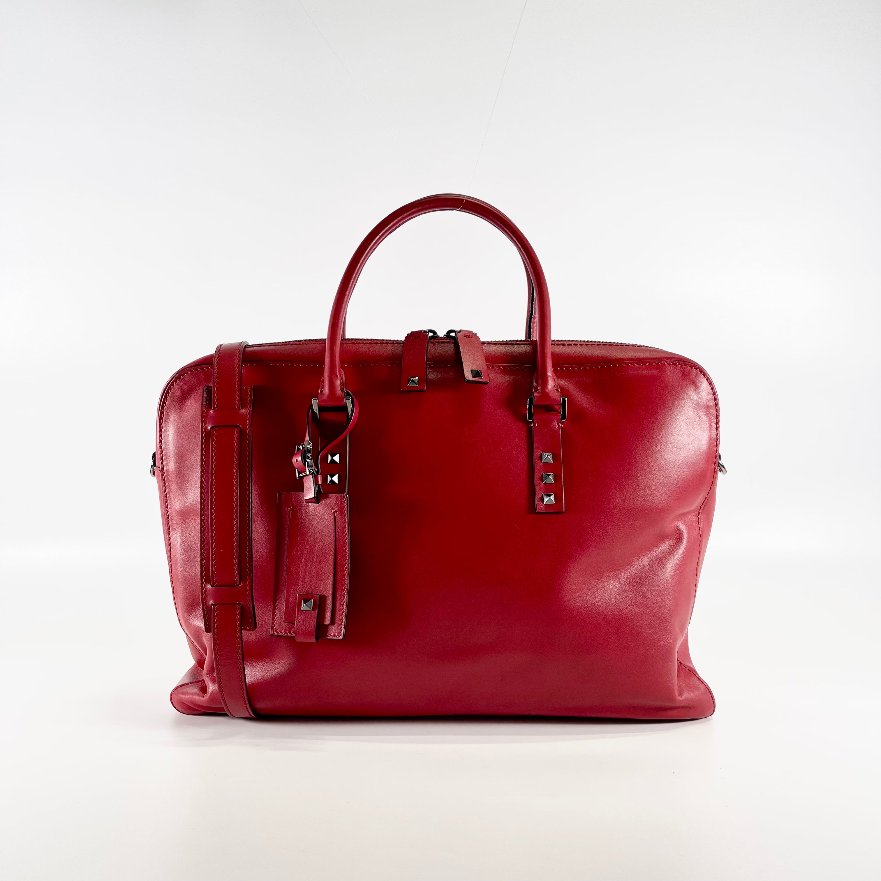 2601 secondhand VALENTINO Garavani Rockstud leather x studs 2WAY business bag Red