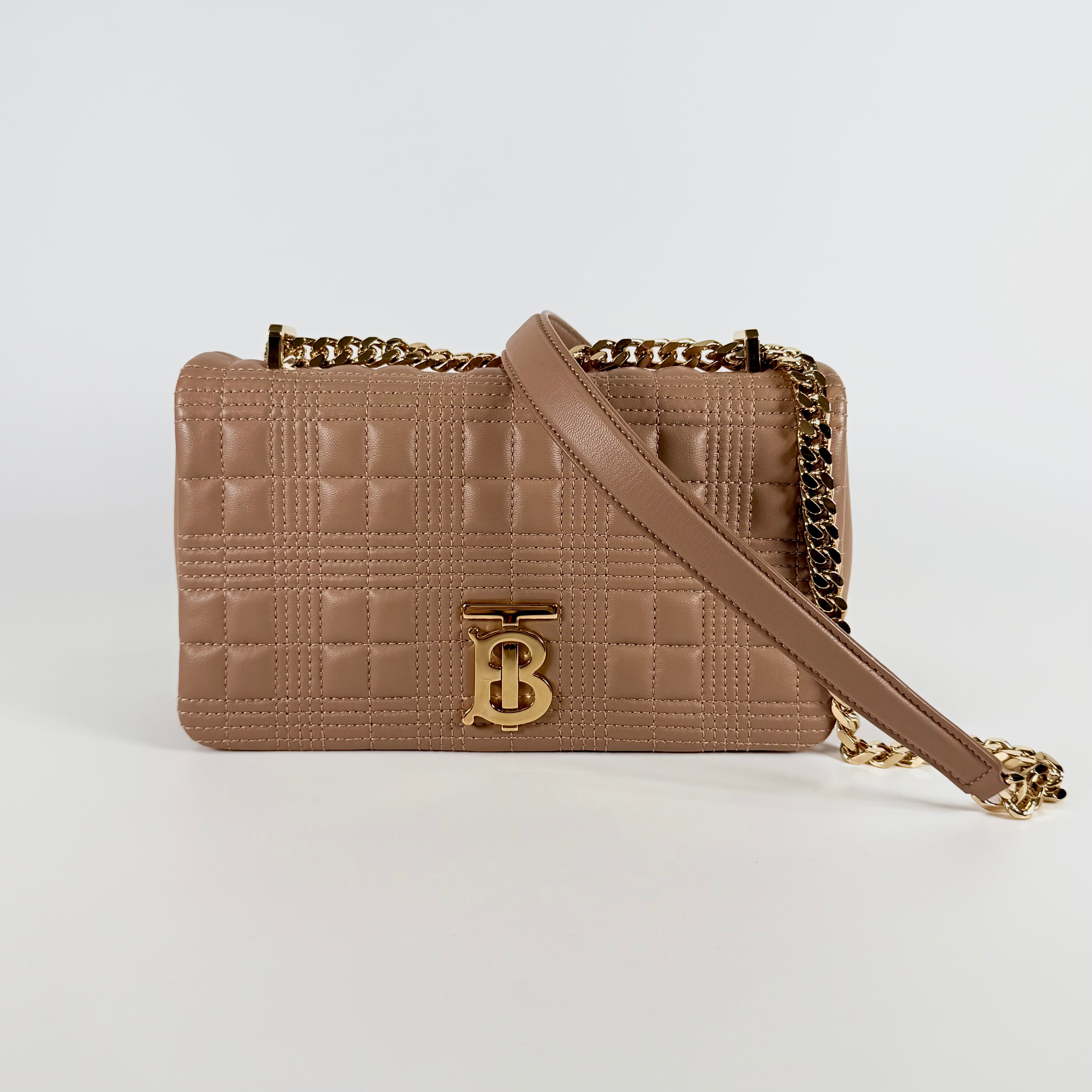2607 secondhand BURBERRY TB quilting Chain Shoulder Bag beige leather